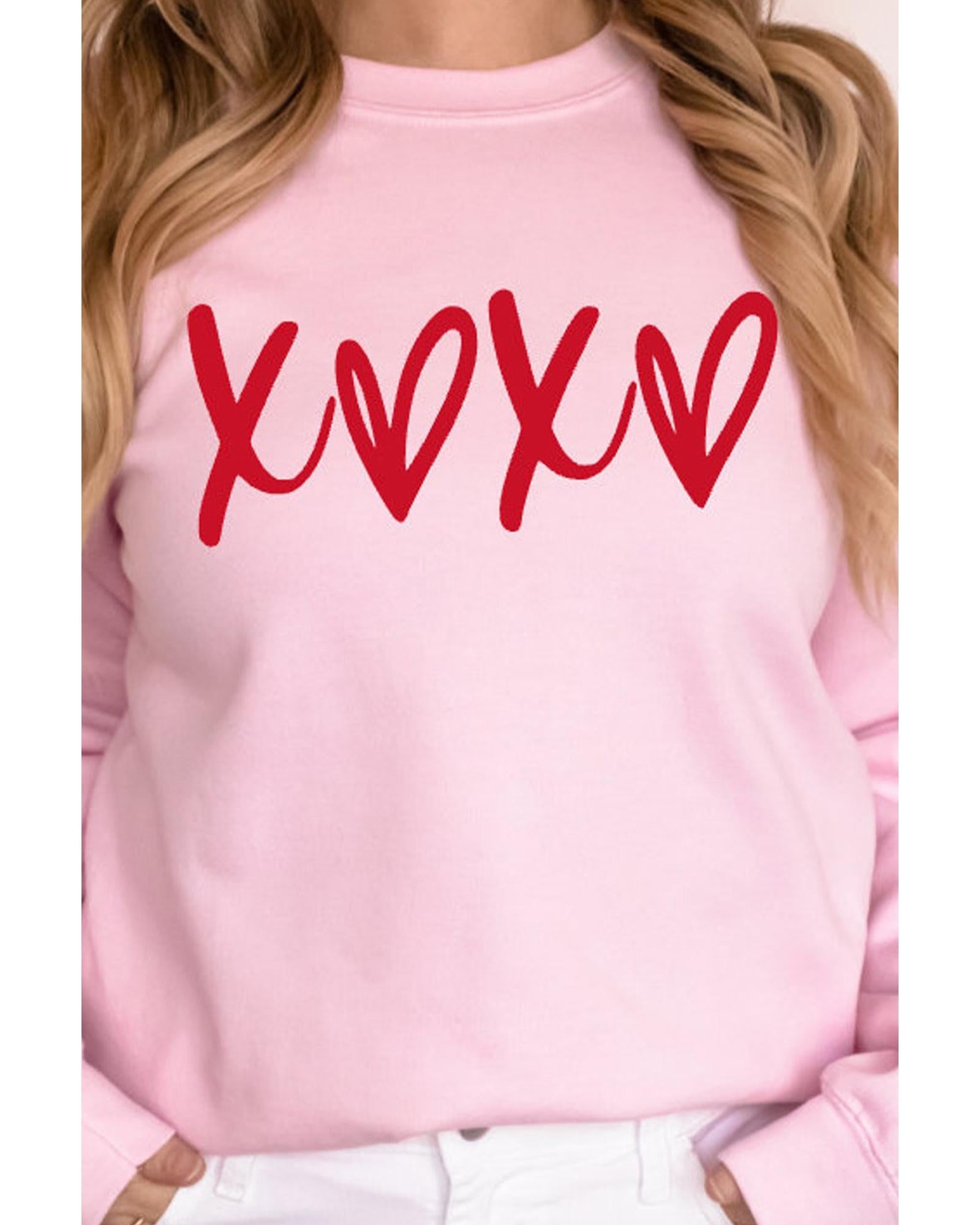 Pink Heart XOXO Graphic Crewneck Drop Shoulder Valentines Sweatshirt - 2XL 3