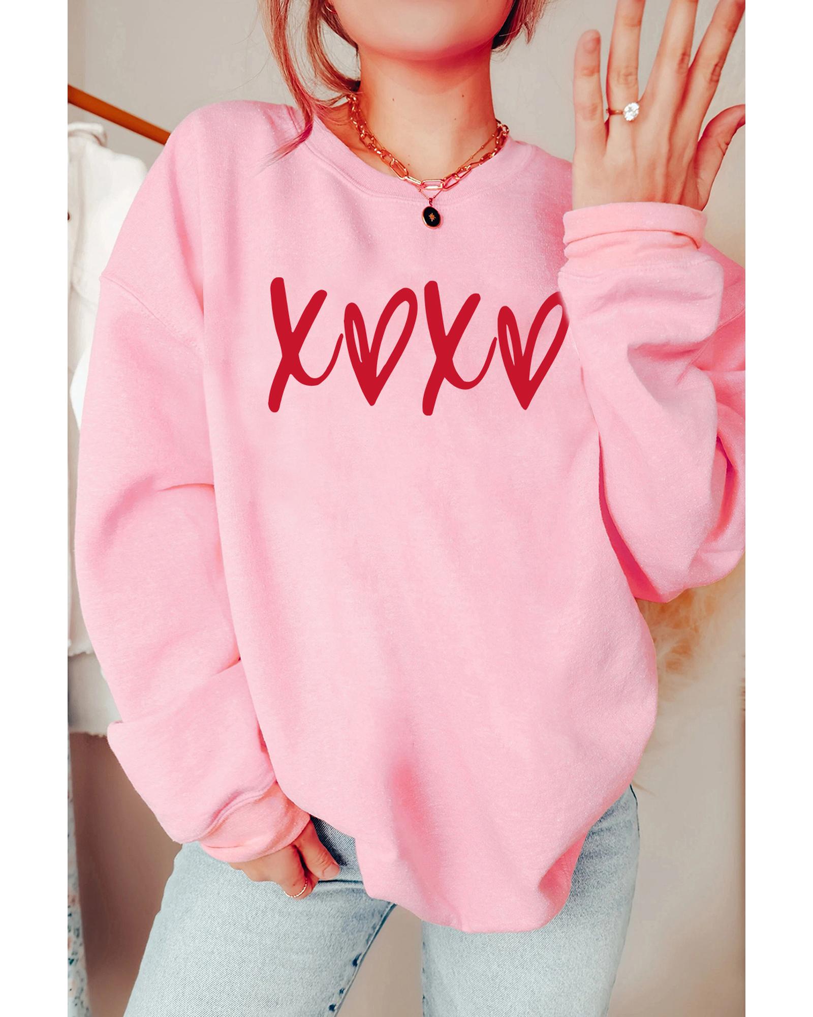 Pink Heart XOXO Graphic Crewneck Drop Shoulder Valentines Sweatshirt - XL 5