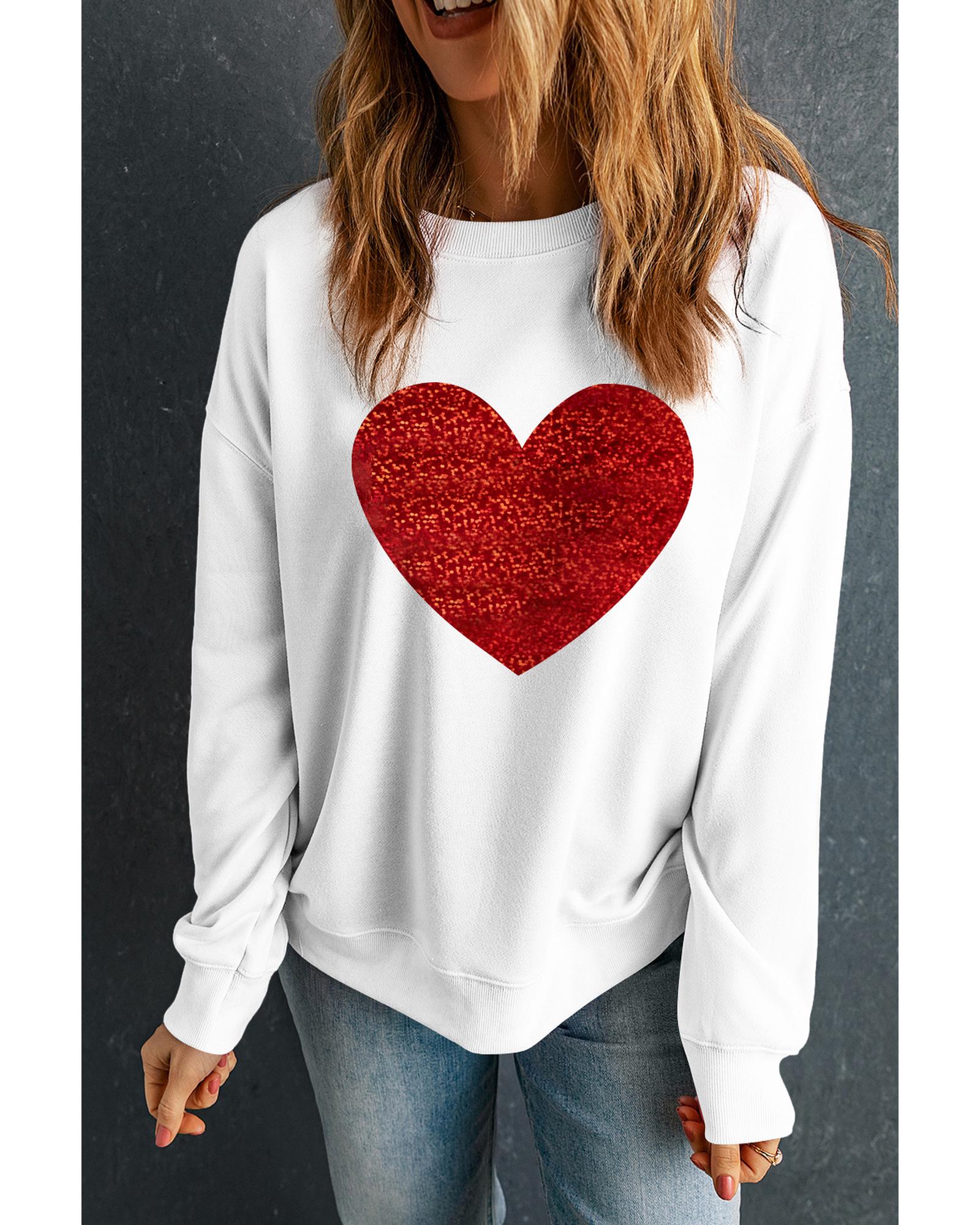 Beige Glitter Valentine Heart Shape Graphic Sweatshirt - M 4