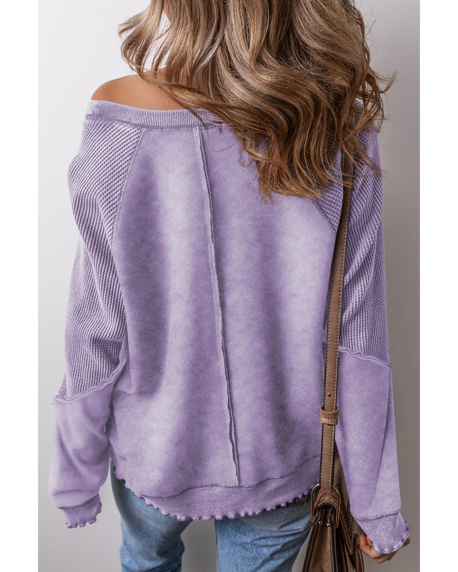 Orchid Petal Mardi Gras Patched Pattern Waffle Patchwork Sweatshirt - XL 3