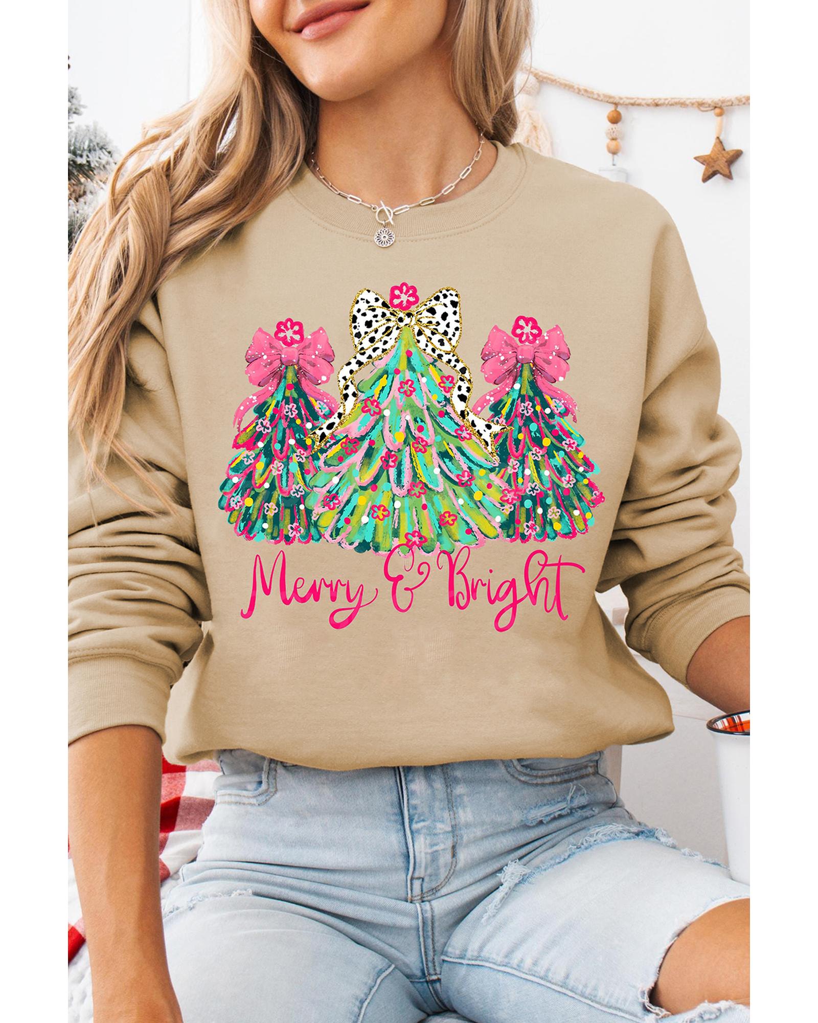 Khaki Merry & Bright Christmas Tree Print Pullover Sweatshirt - 2XL 3