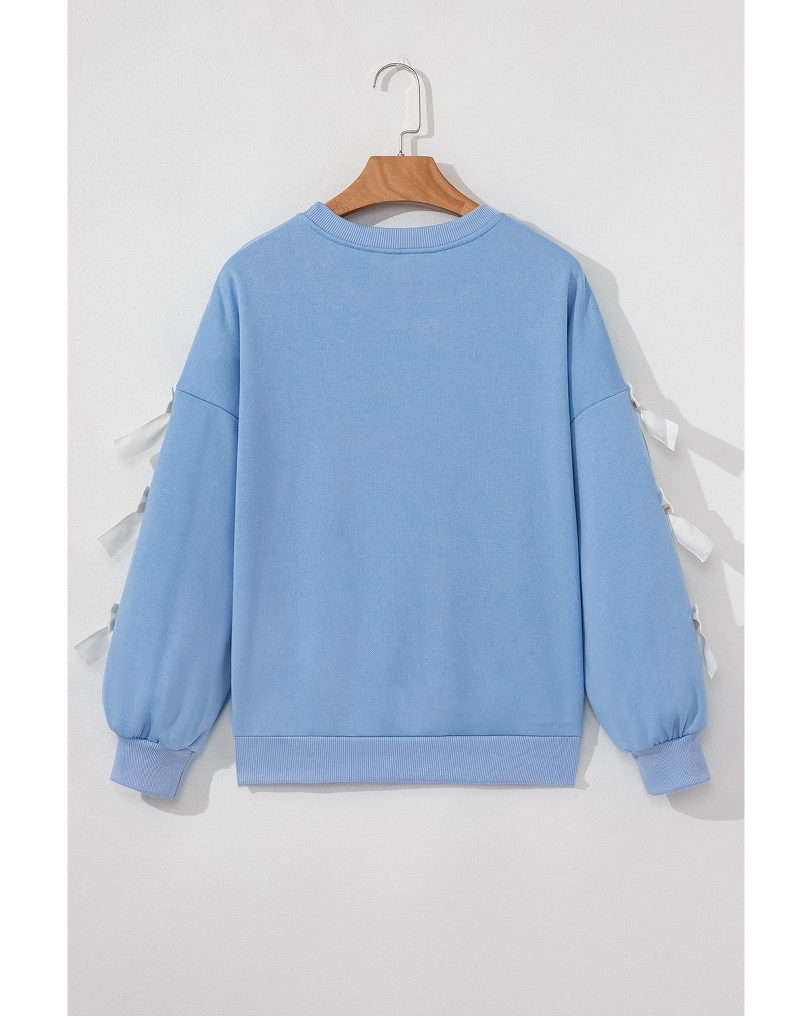Myosotis Contrast Bow Decor Dropped Sleeve Crewneck Sweatshirt - L 6