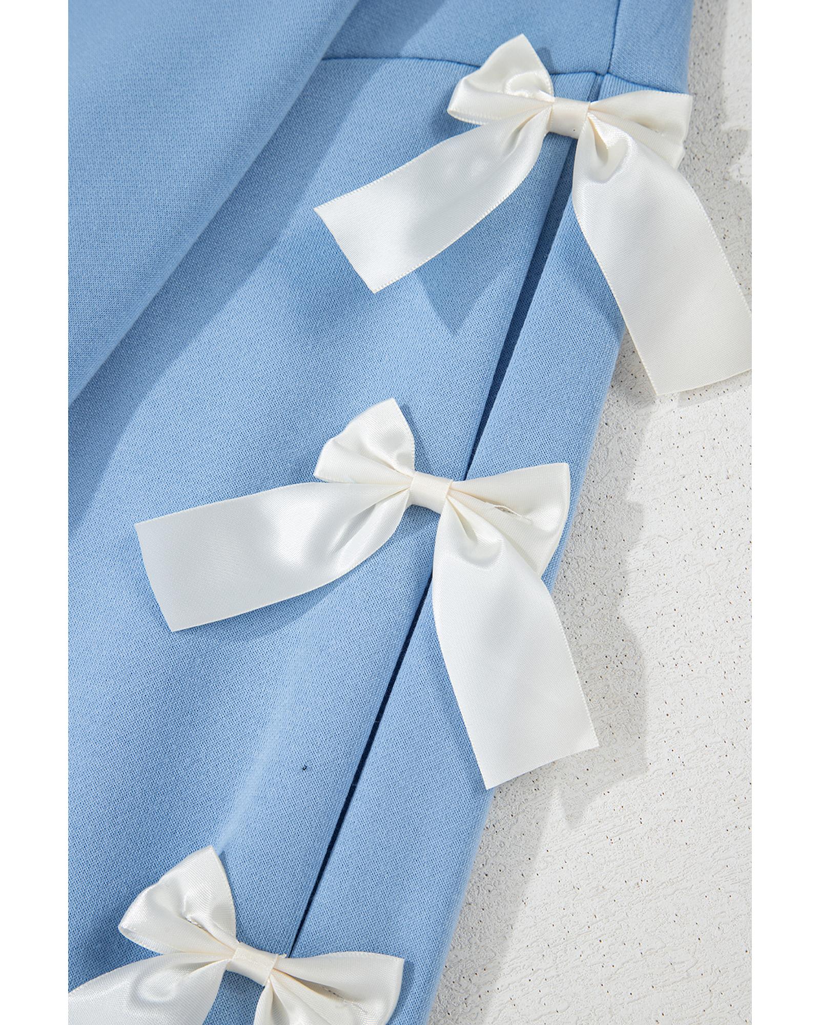 Myosotis Contrast Bow Decor Dropped Sleeve Crewneck Sweatshirt - L 8