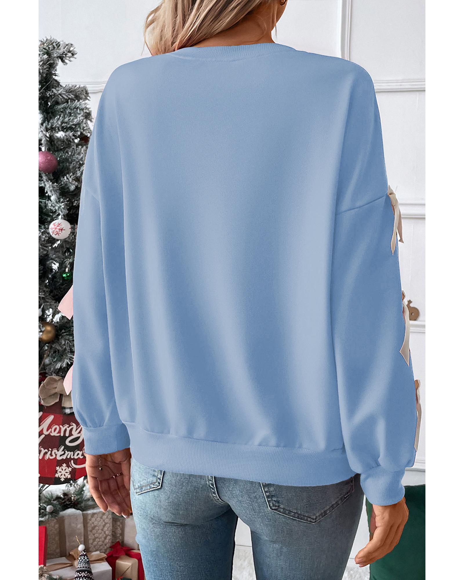 Myosotis Contrast Bow Decor Dropped Sleeve Crewneck Sweatshirt - M