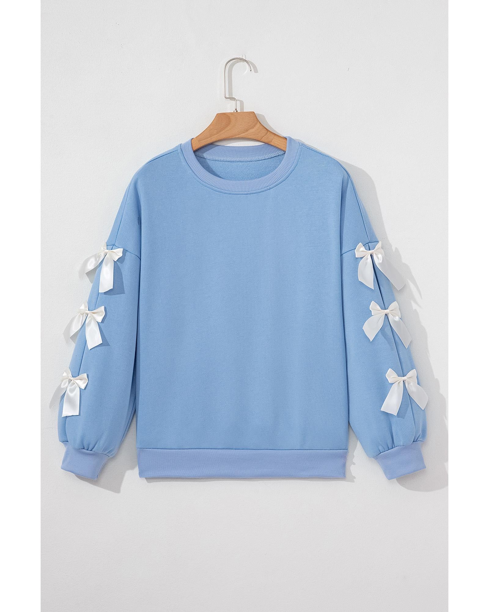 Myosotis Contrast Bow Decor Dropped Sleeve Crewneck Sweatshirt - XL 5