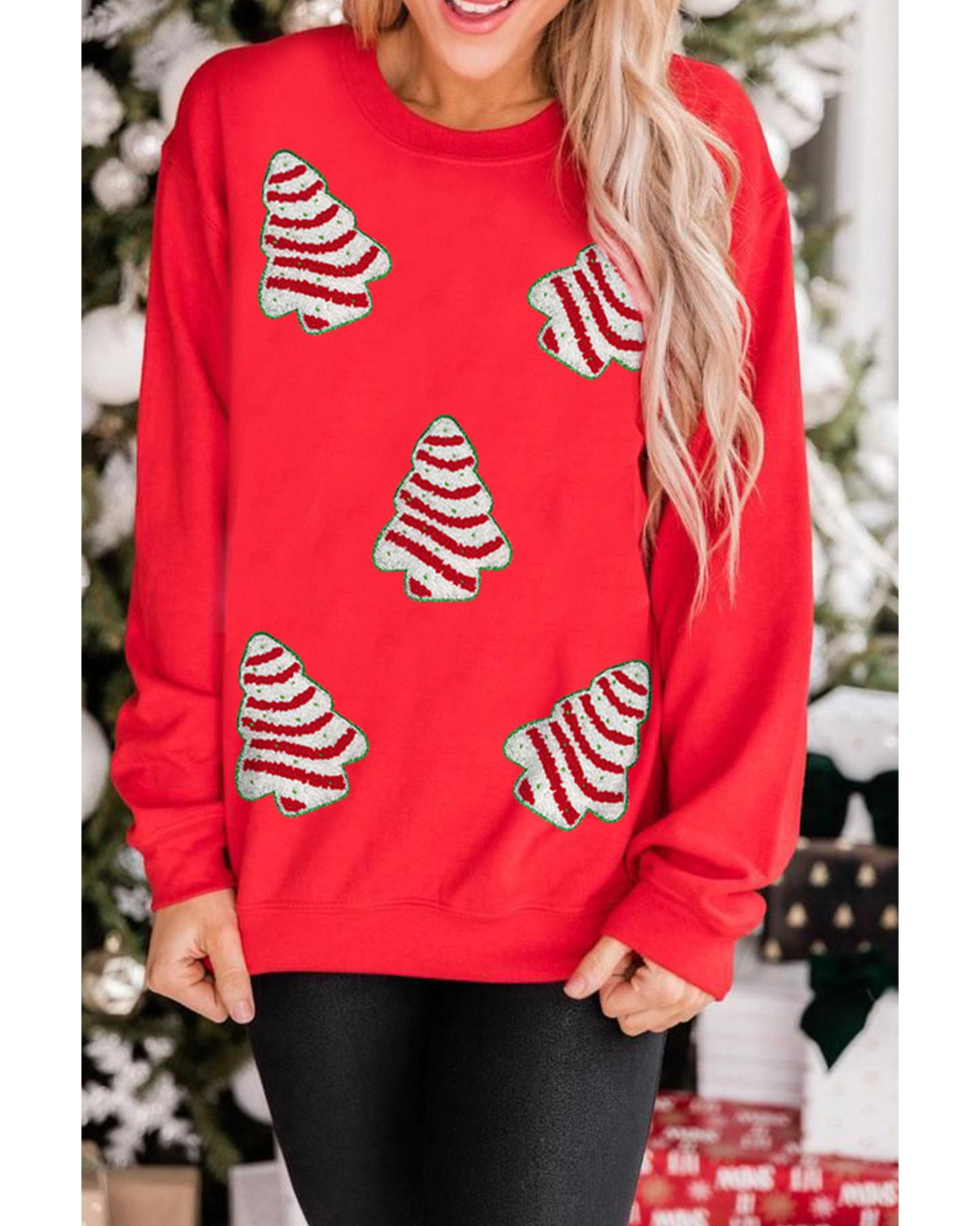Red Playful Christmas Tree Patched Dropped Shoulder Sweatshirt - L 3