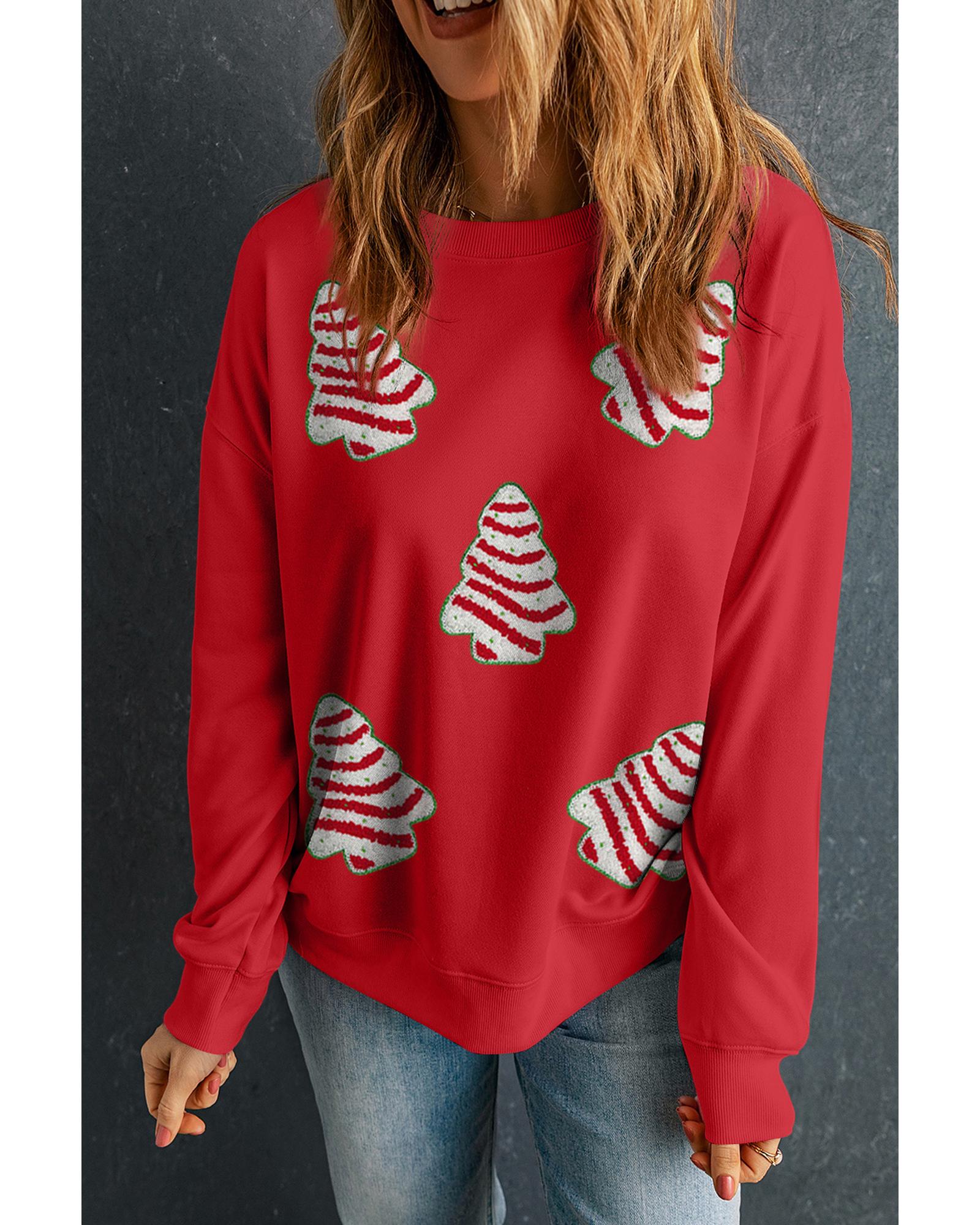 Red Playful Christmas Tree Patched Dropped Shoulder Sweatshirt - M 3