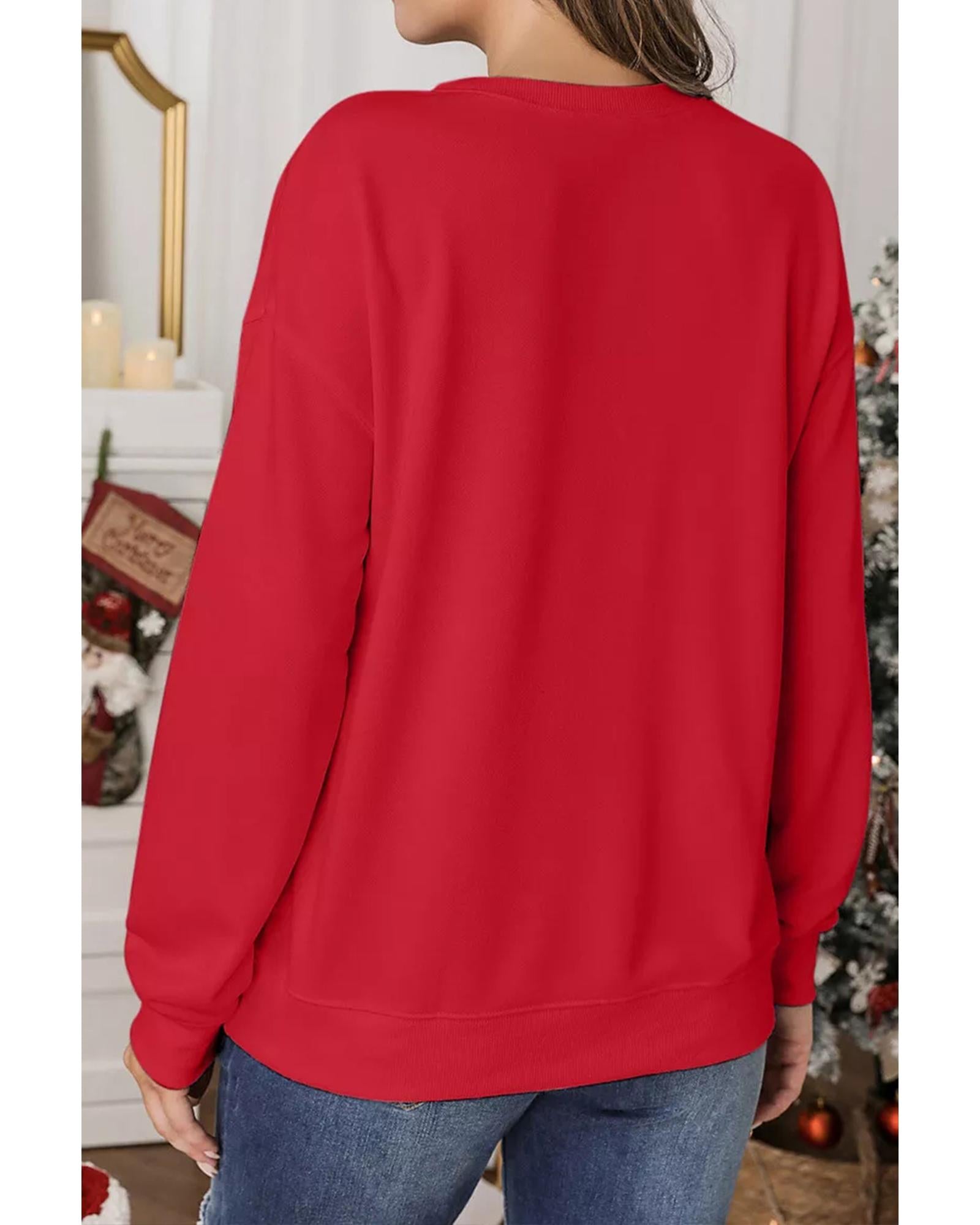Red Playful Christmas Tree Patched Dropped Shoulder Sweatshirt - M 7