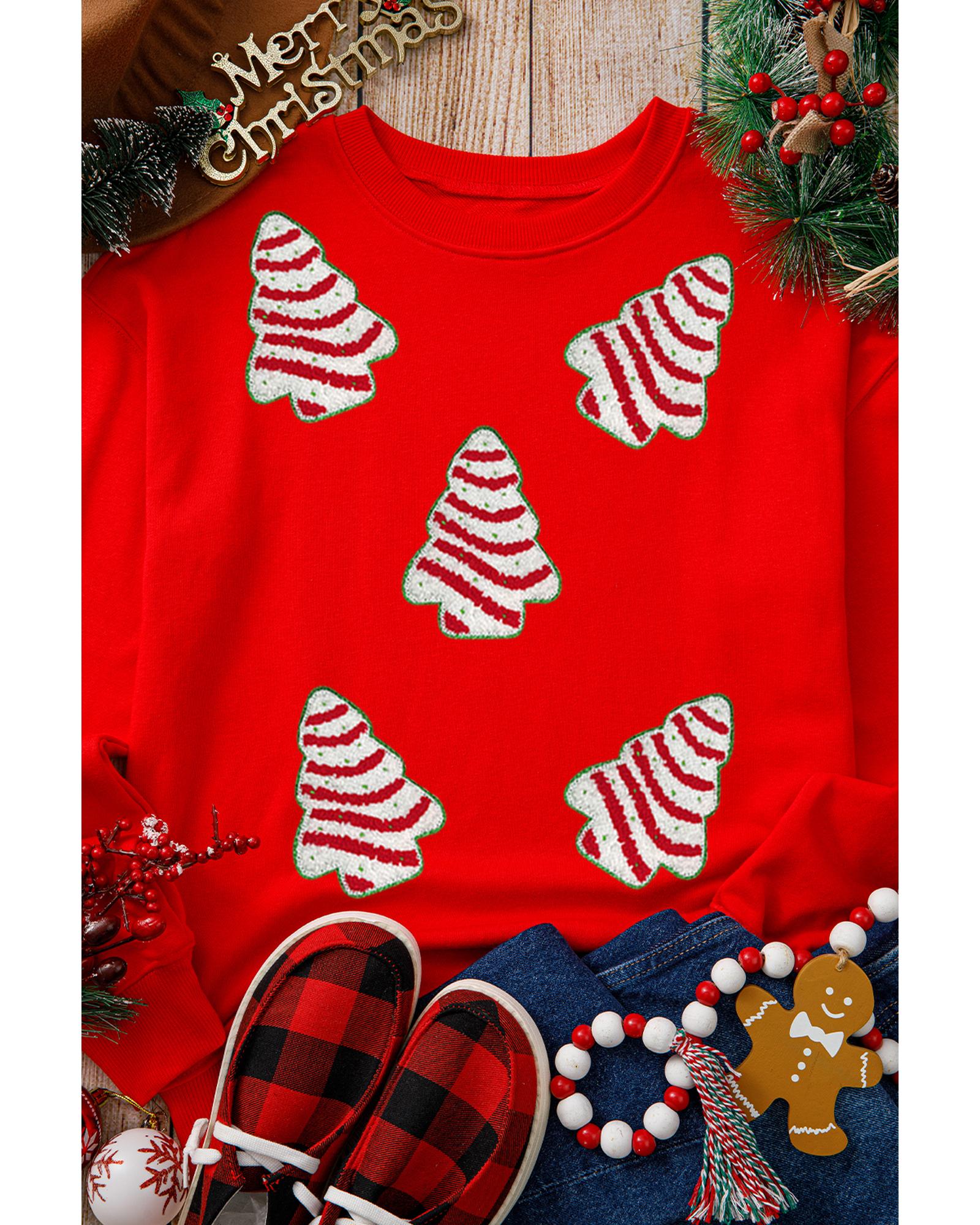 Red Playful Christmas Tree Patched Dropped Shoulder Sweatshirt - XL 6
