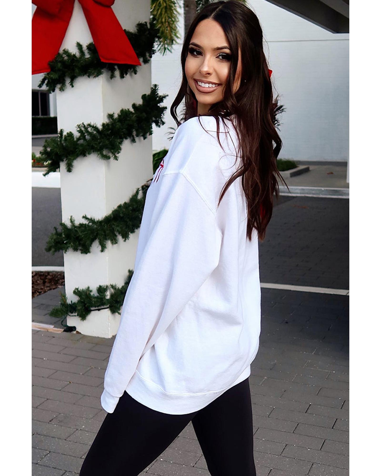 White Diverse Bow Embroidery Drop Shoulder Sweatshirt - S 5