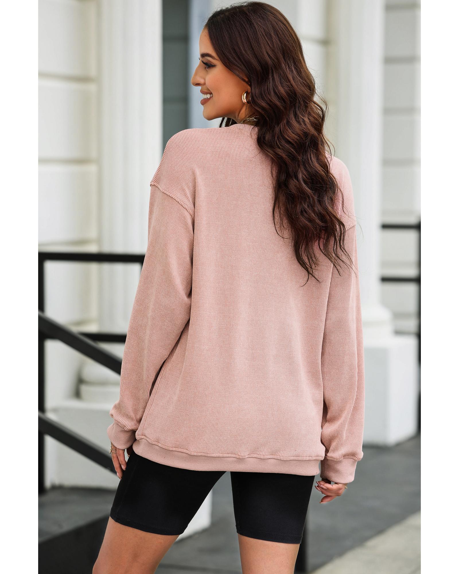 Pink Valentines Heart Checkered Bow Pattern Corded Baggy Sweatshirt - L 6