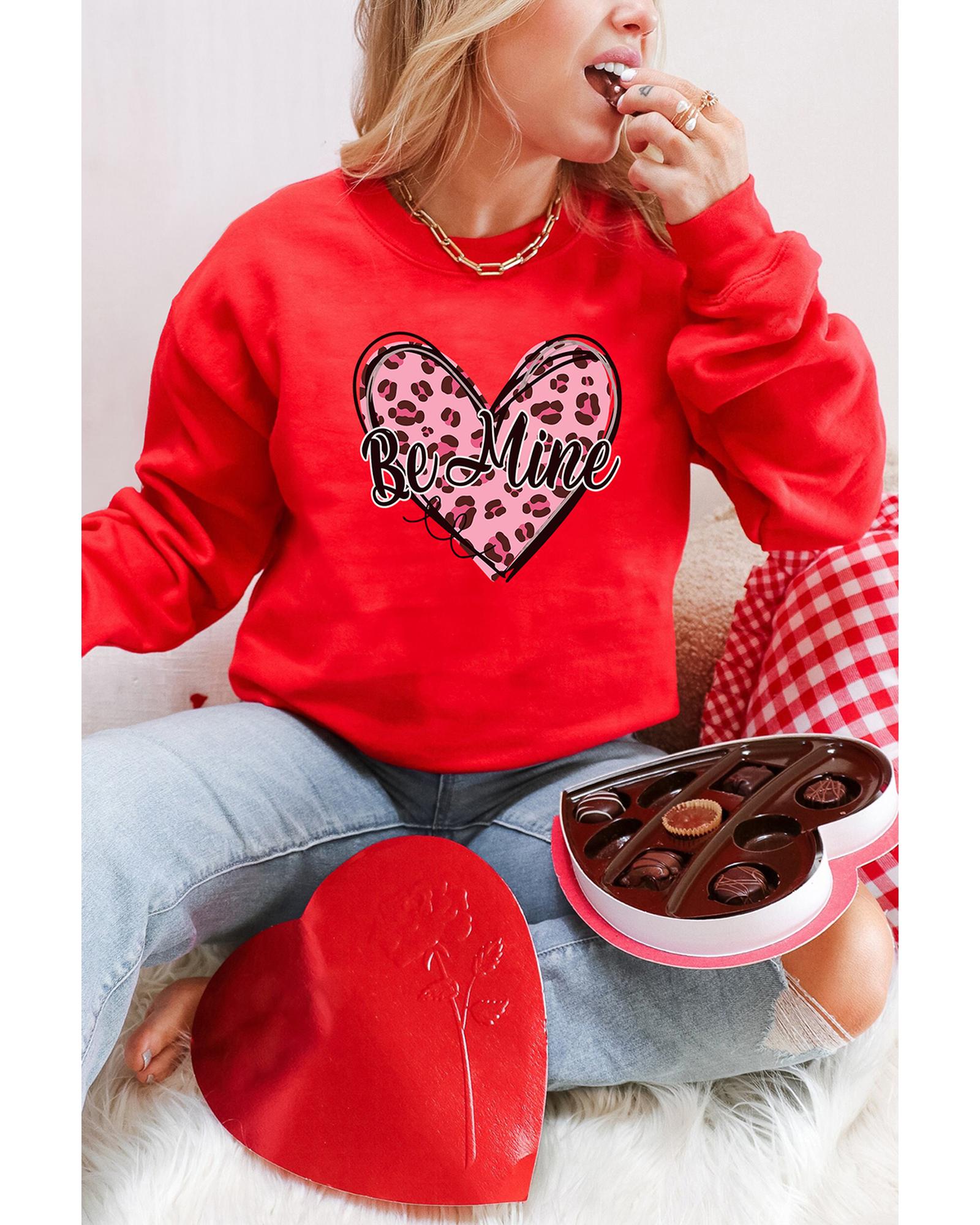 Red Be mine Leopard Heart Printed Valentines Sweatshirt - 2XL 3
