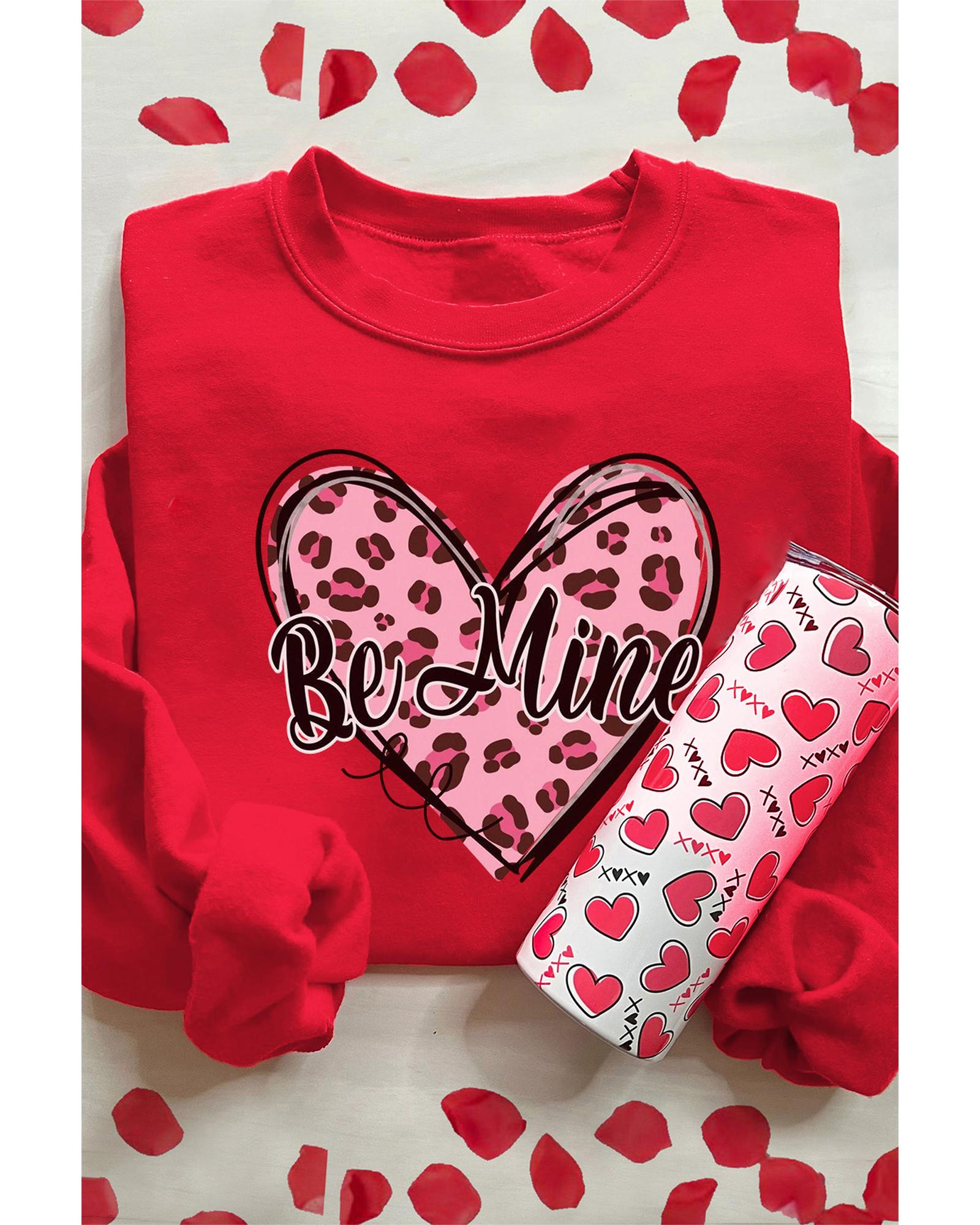 Red Be mine Leopard Heart Printed Valentines Sweatshirt - 2XL 7