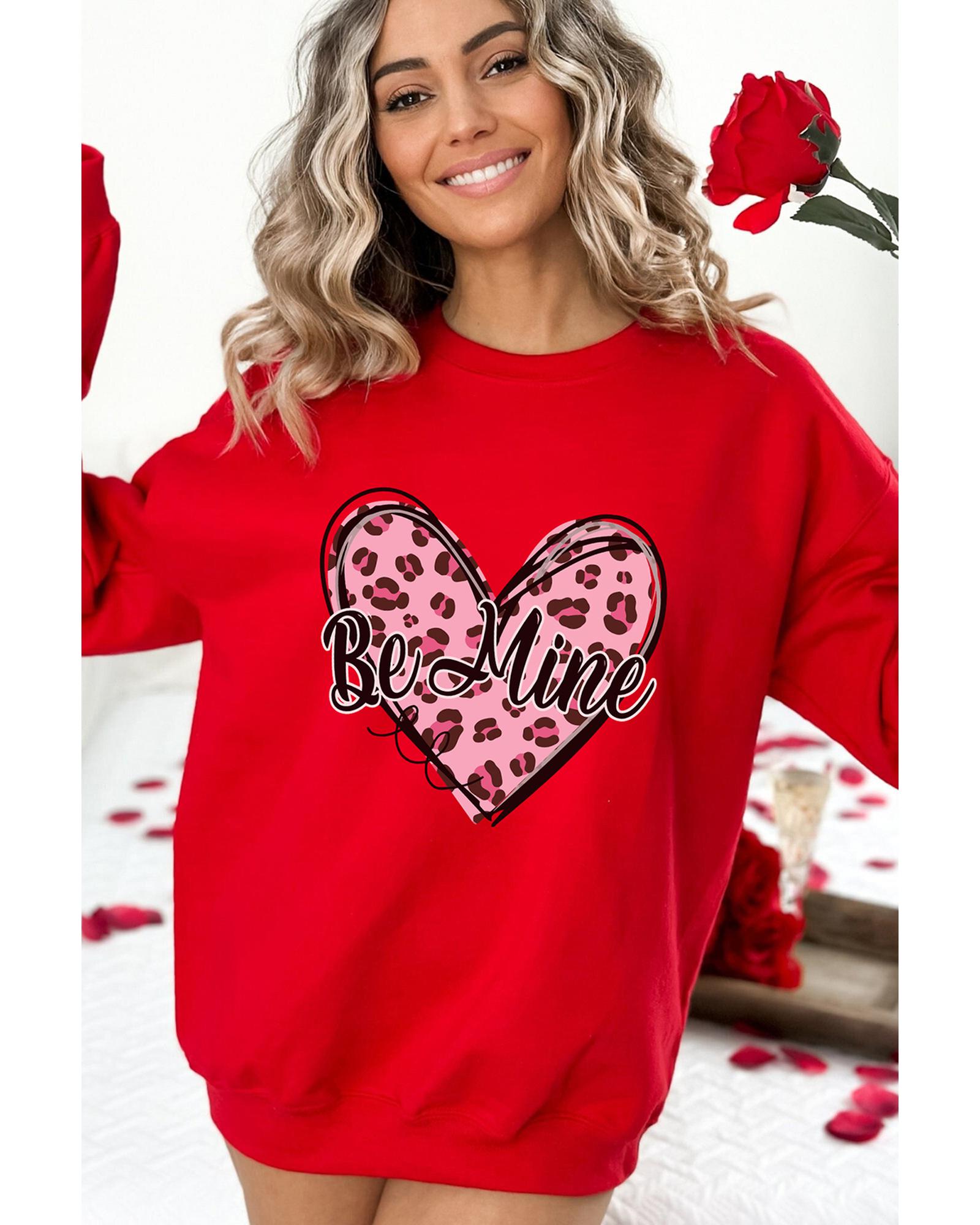 Red Be mine Leopard Heart Printed Valentines Sweatshirt - L 4