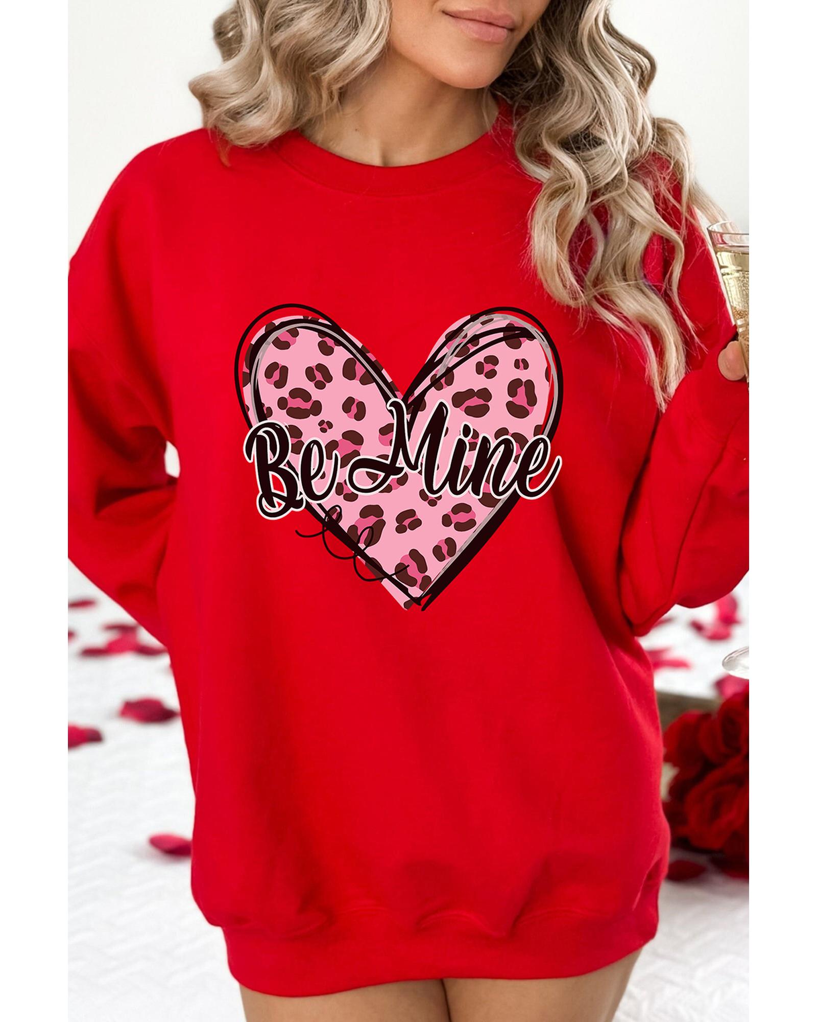 Red Be mine Leopard Heart Printed Valentines Sweatshirt - M 5