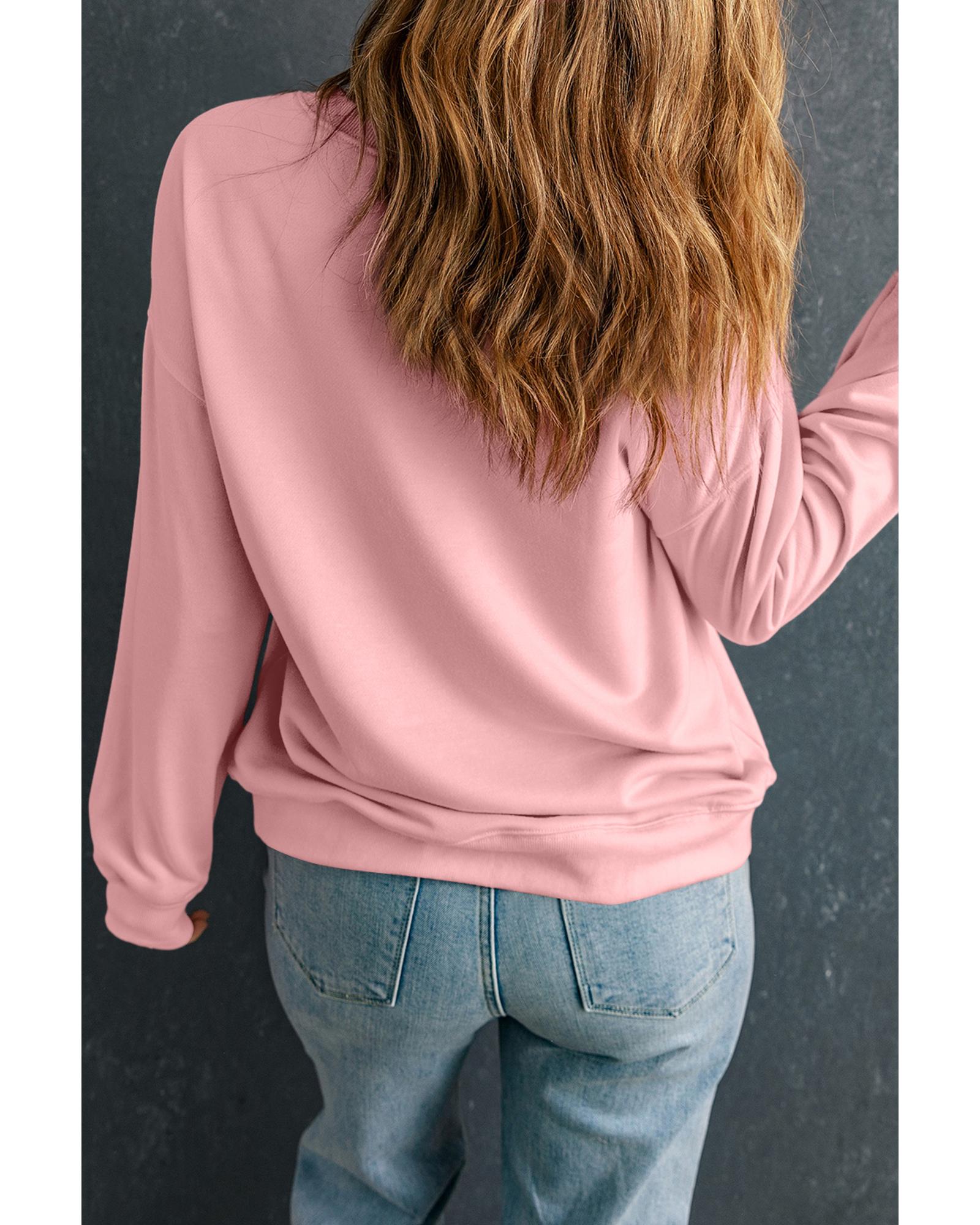 Pink Sequin Heart XOXO Graphic Drop Shoulder Valentines Sweatshirt - 2XL 4
