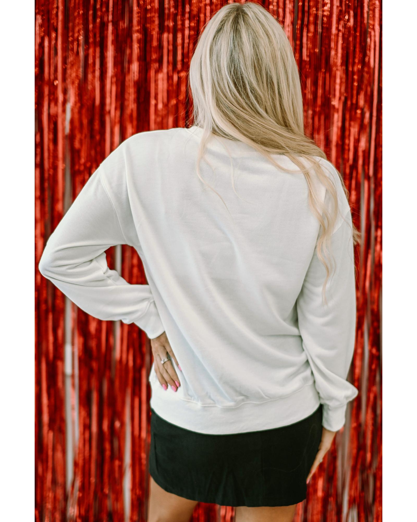 White Glitter XOXO Graphic Crewneck Valentines Pullover Sweatshirt - 2XL 5