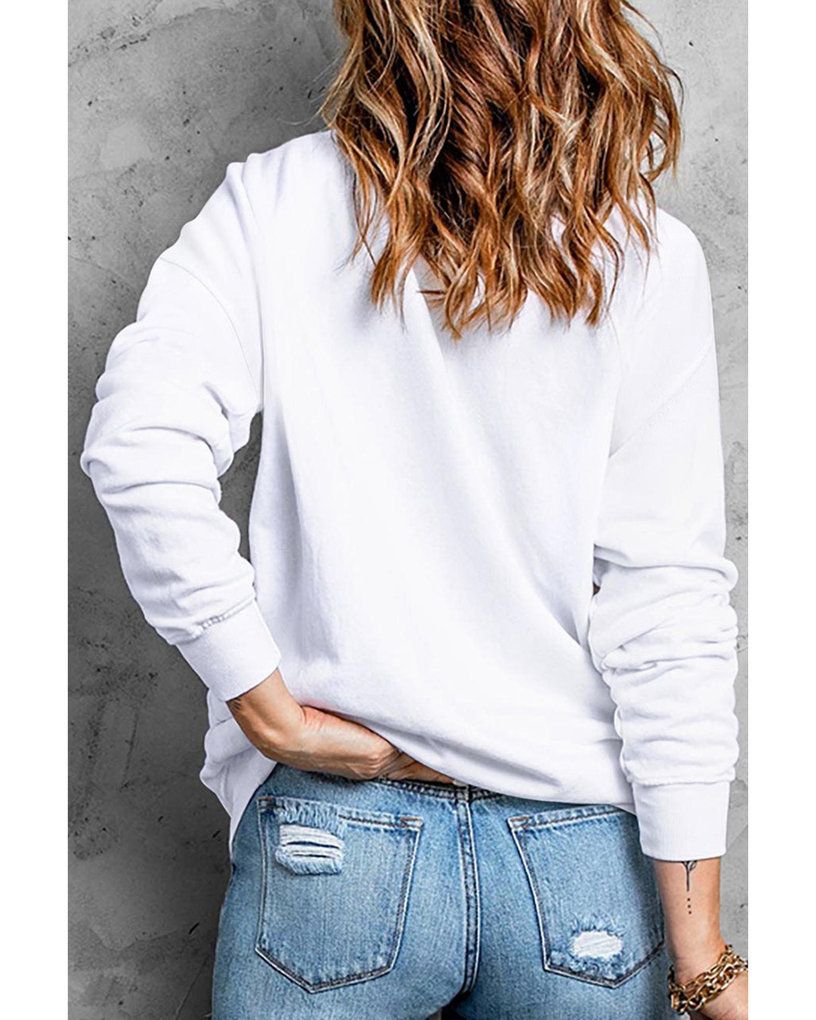 White Glitter XOXO Graphic Crewneck Valentines Pullover Sweatshirt - M 7