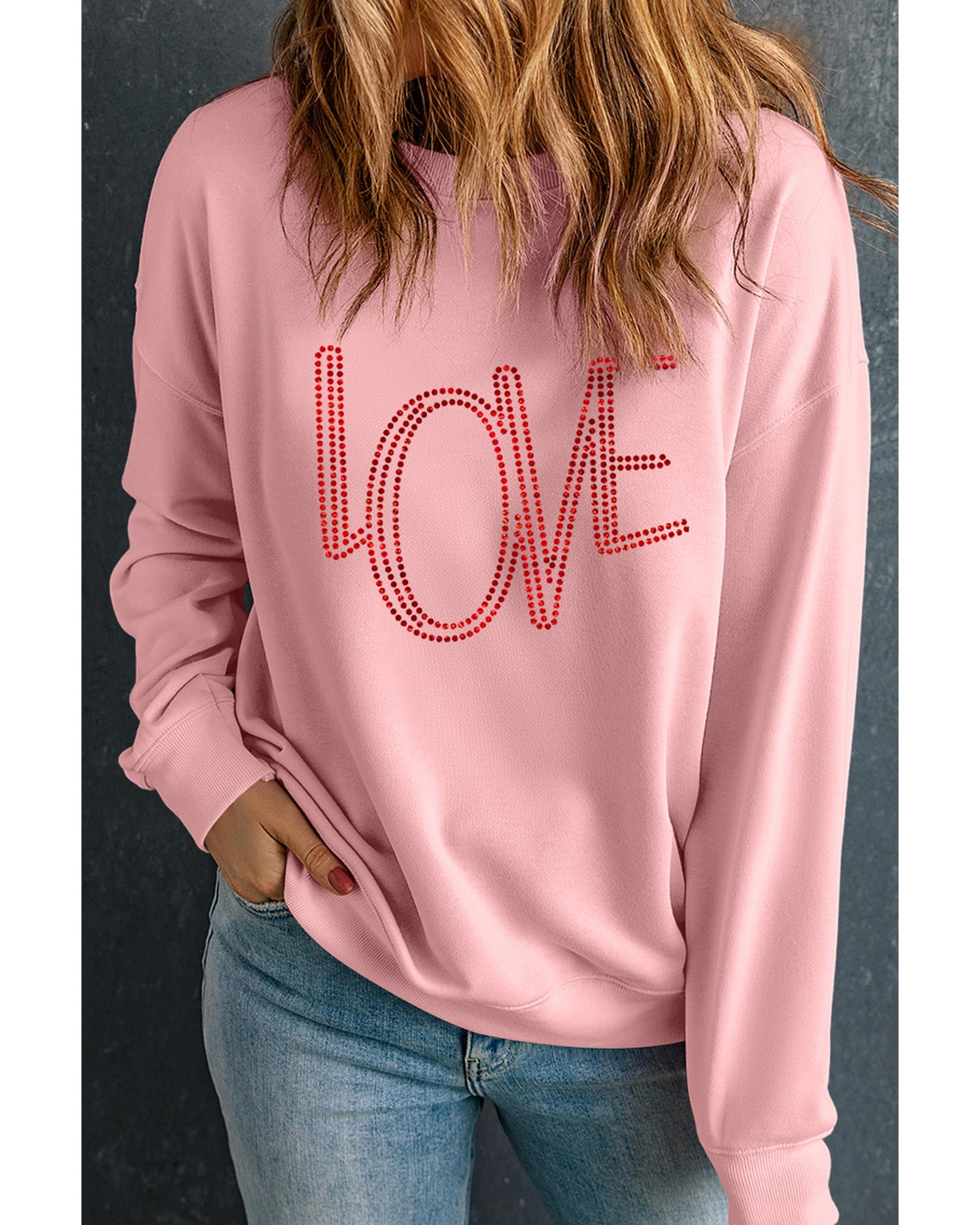 Pink LOVE Graphic Drop Shoulder Valentines Pullover Sweatshirt - 2XL 4