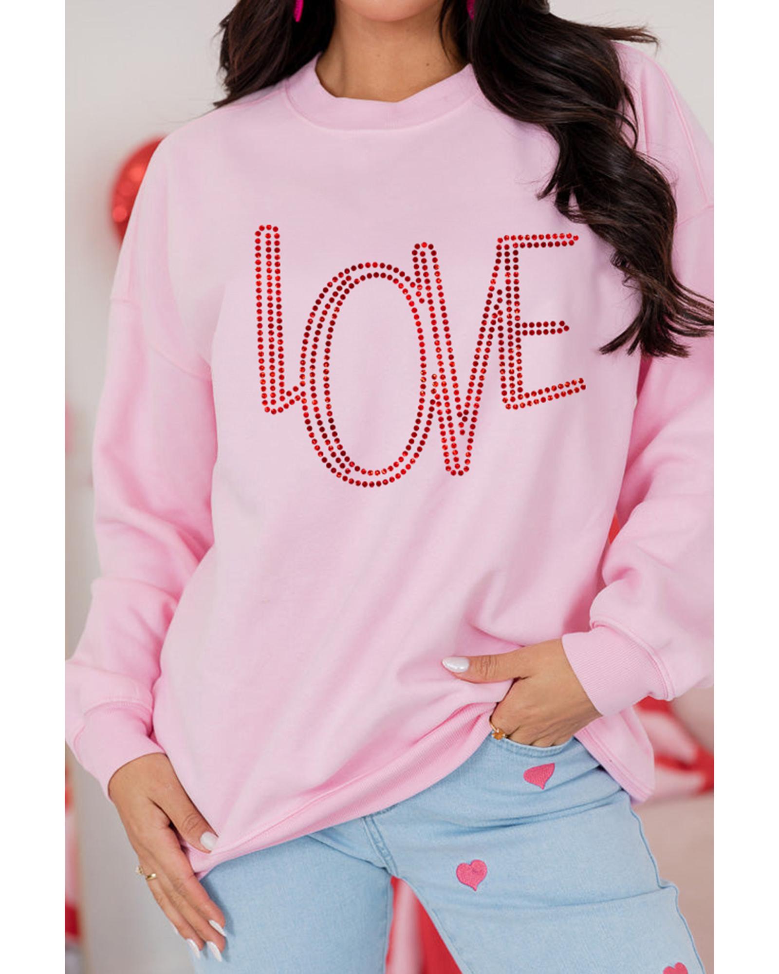 Pink LOVE Graphic Drop Shoulder Valentines Pullover Sweatshirt - M 5