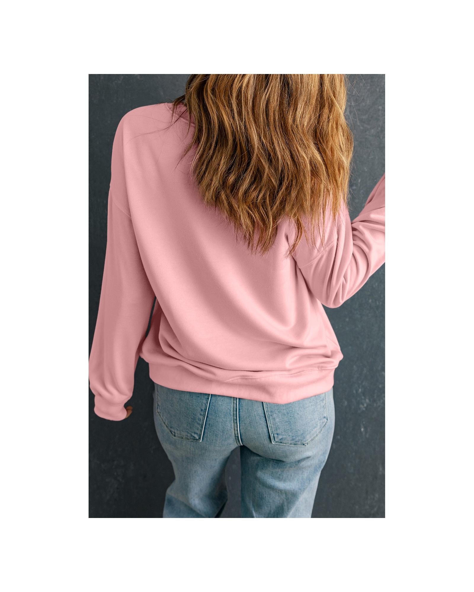 Pink LOVE Graphic Drop Shoulder Valentines Pullover Sweatshirt - M 6