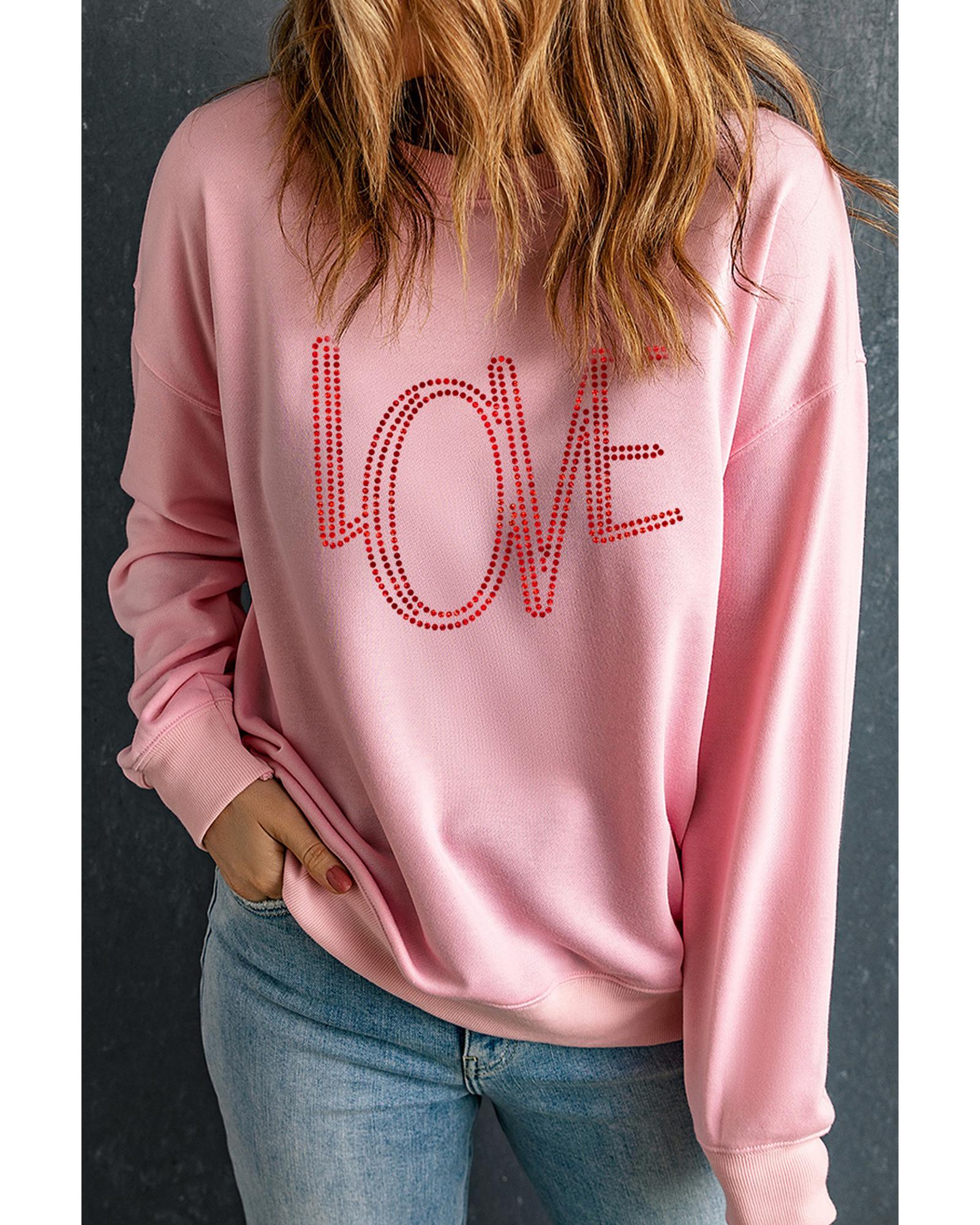 Pink LOVE Graphic Drop Shoulder Valentines Pullover Sweatshirt - XL