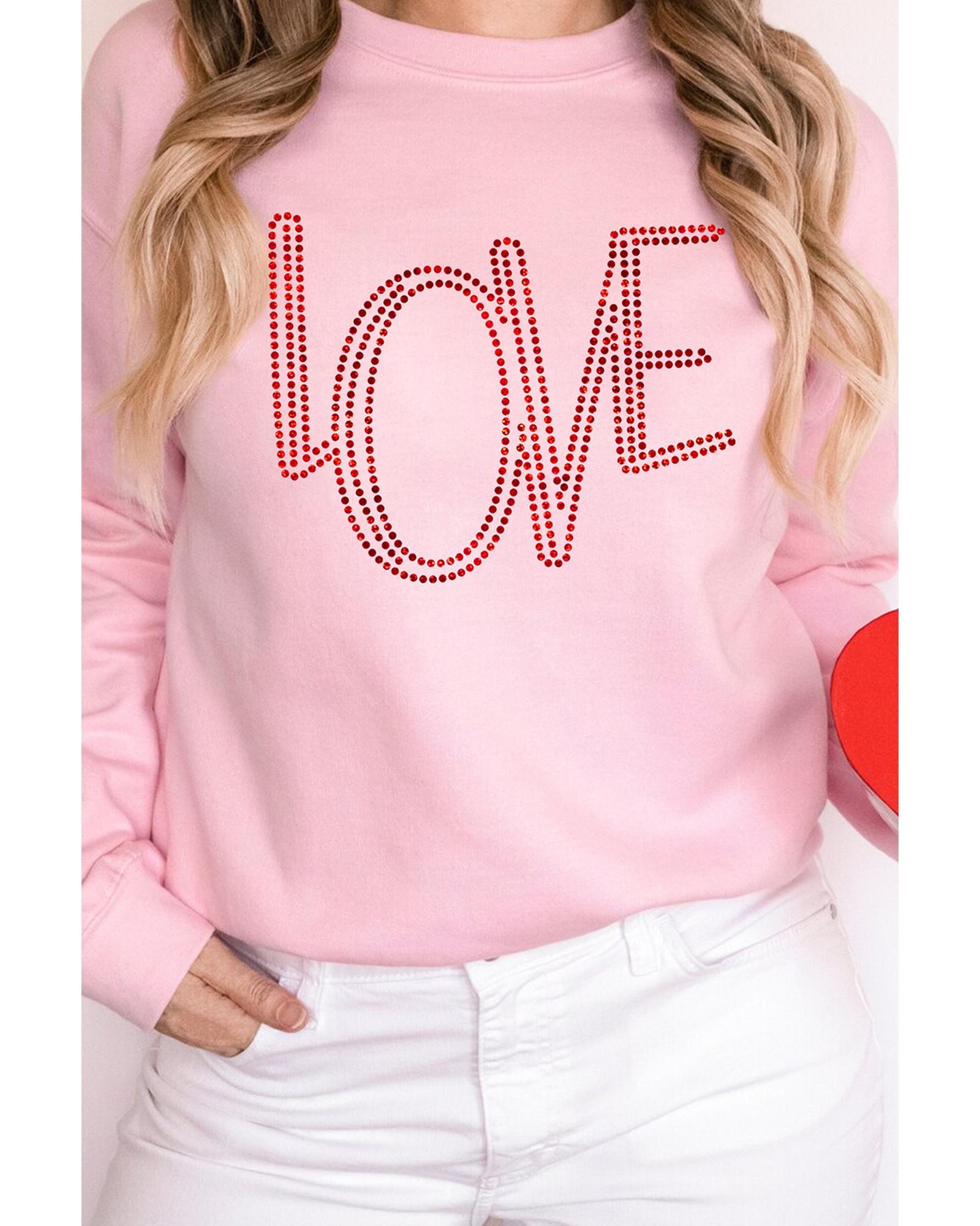 Pink LOVE Graphic Drop Shoulder Valentines Pullover Sweatshirt - XL 3