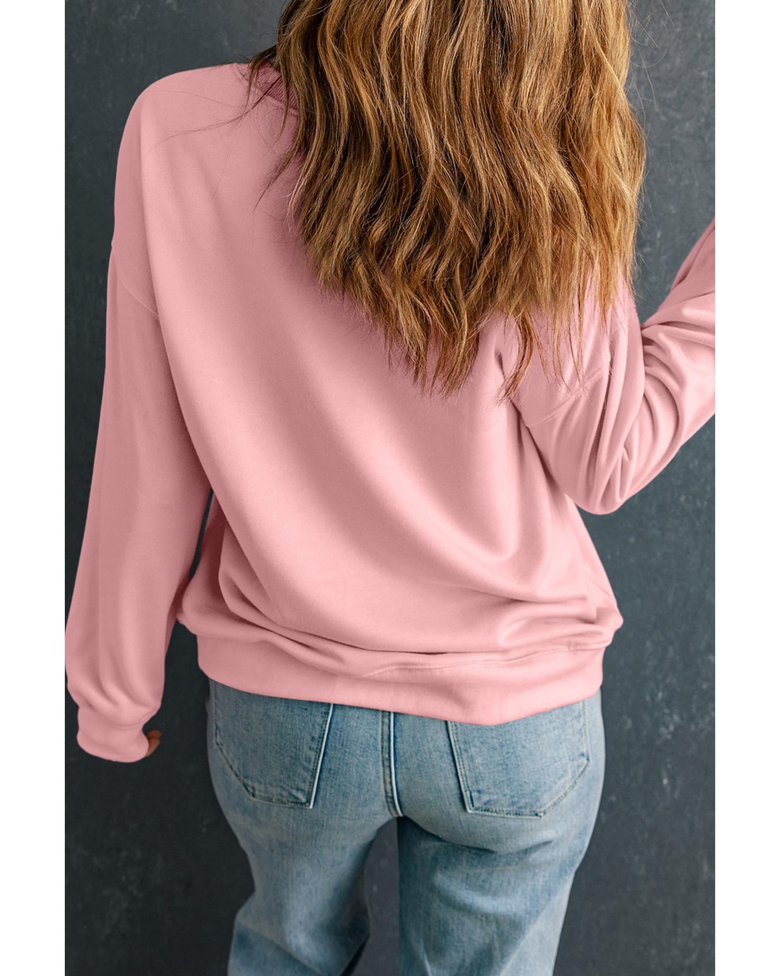 Pink LOVE Graphic Drop Shoulder Valentines Pullover Sweatshirt - XL 6