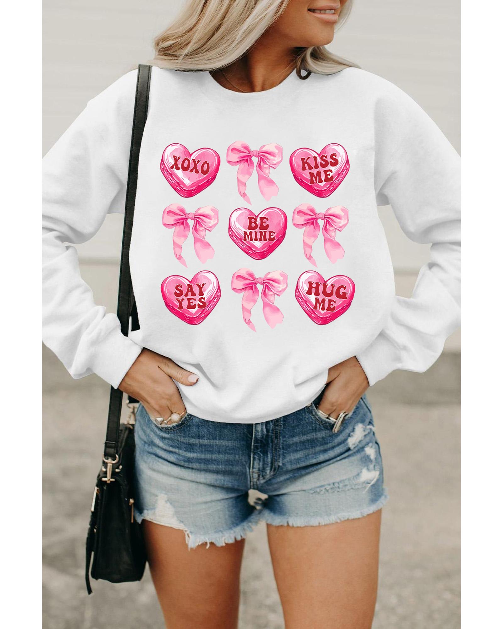 White Valentine Candy Heart & Bow Graphic Sweatshirt - 2XL