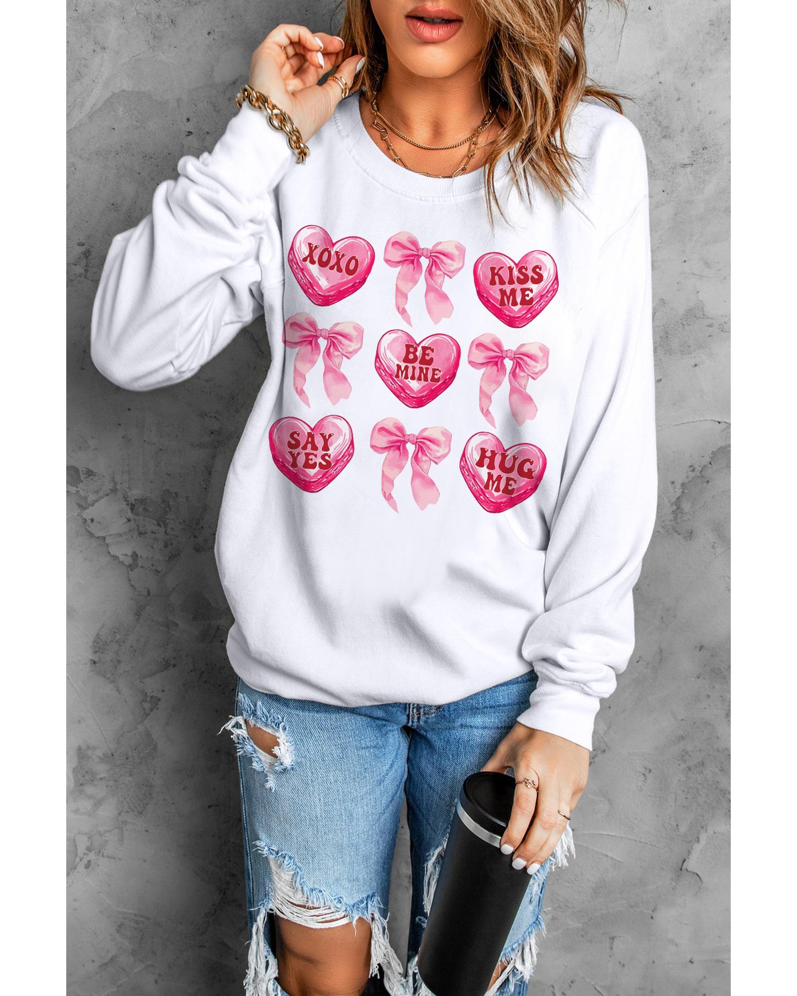 White Valentine Candy Heart & Bow Graphic Sweatshirt - 2XL 5