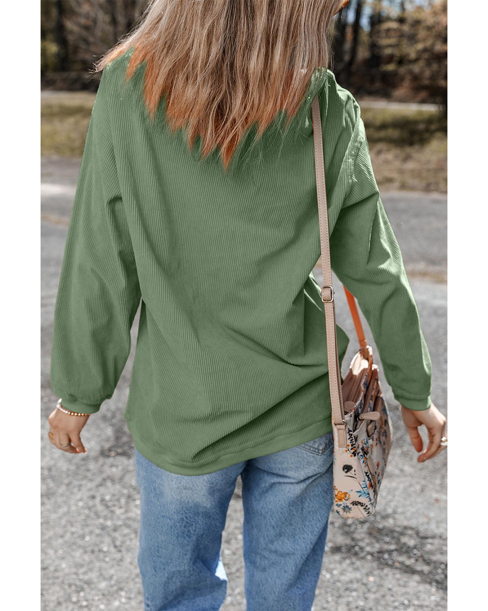 Grass Green Ribbed Four Leaf Clover Graphic St. Patricks Pullover Sweatshirt - S 5