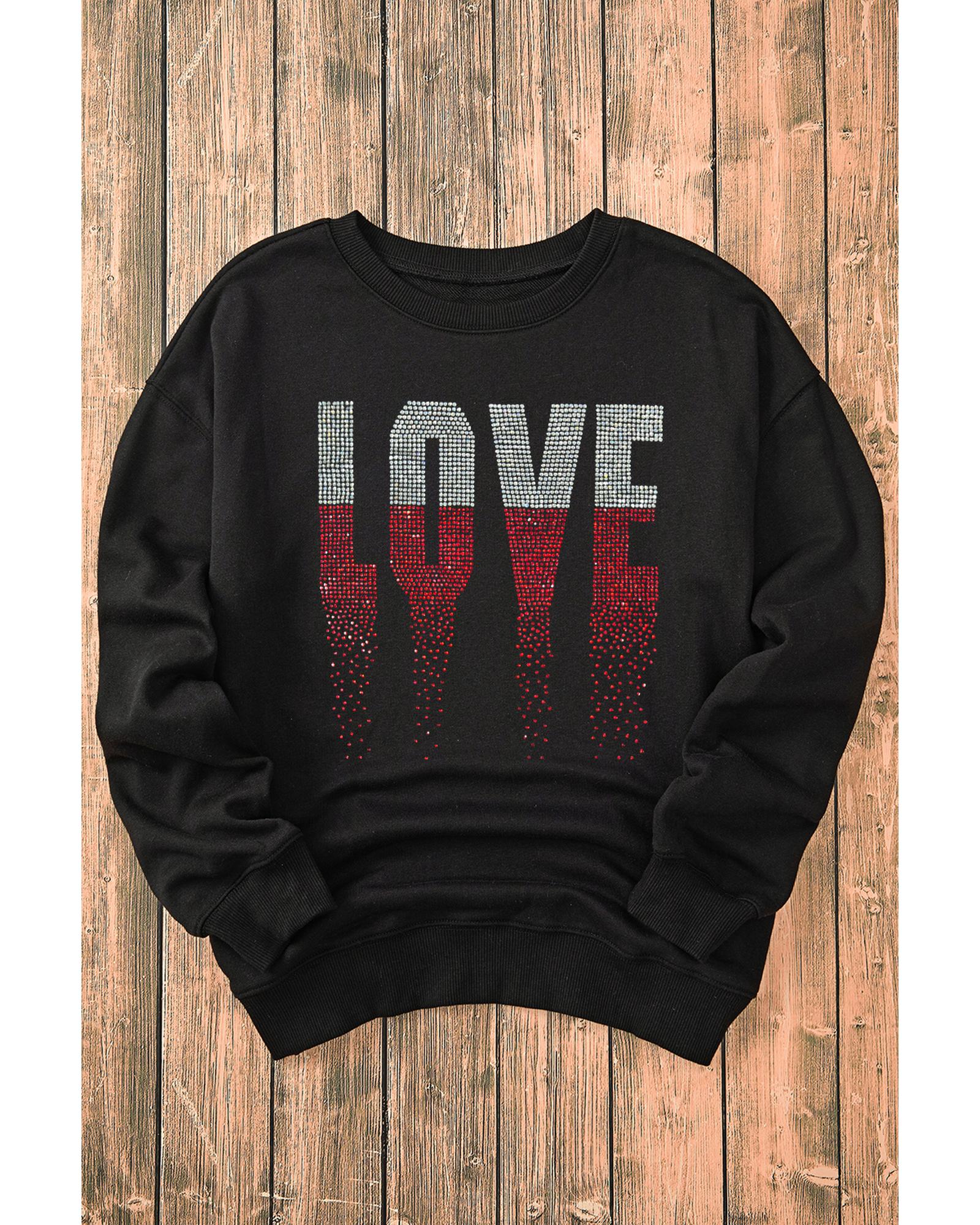 Black Rhinestone LOVE Graphic Crewneck Valentines Sweatshirt - L 3