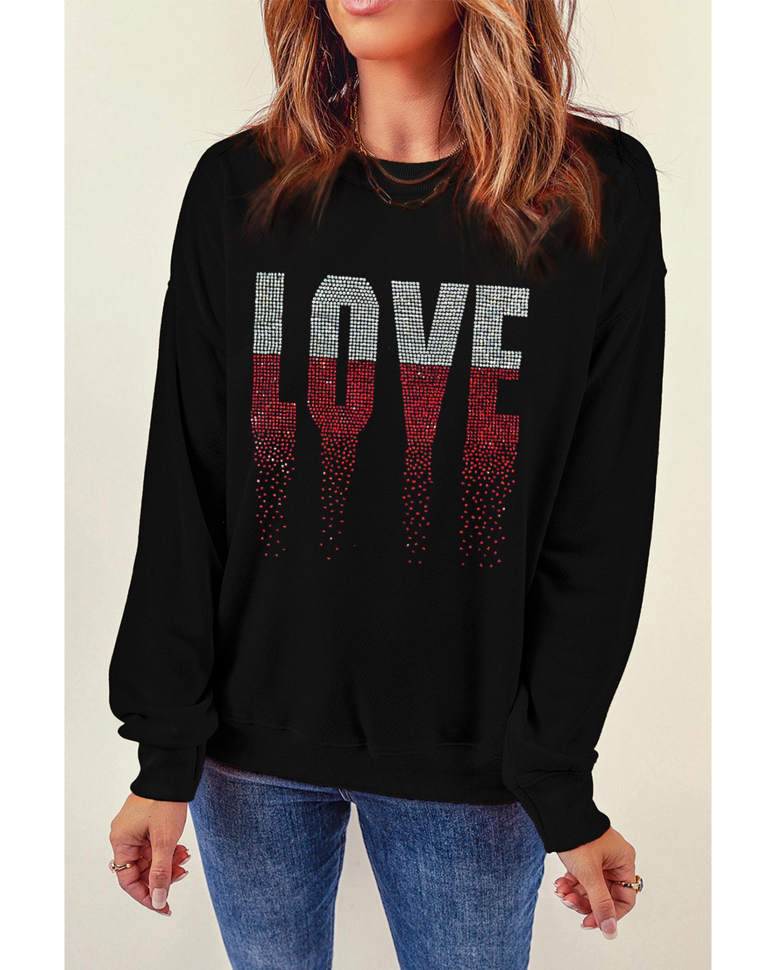 Black Rhinestone LOVE Graphic Crewneck Valentines Sweatshirt - XL 4