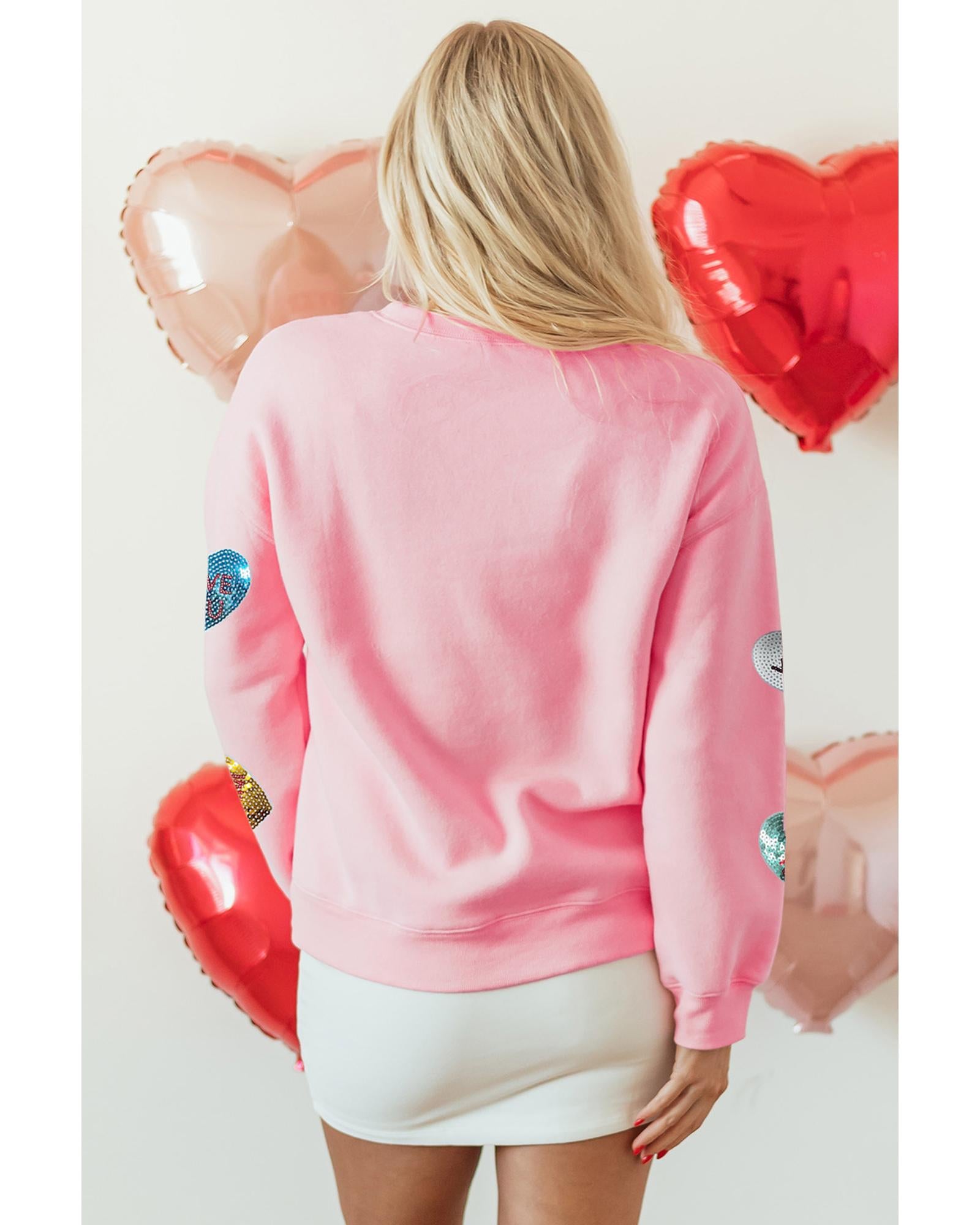 Pink Sequin Romantic Letters Heart Graphic Valentines Sweatshirt - 2XL 4
