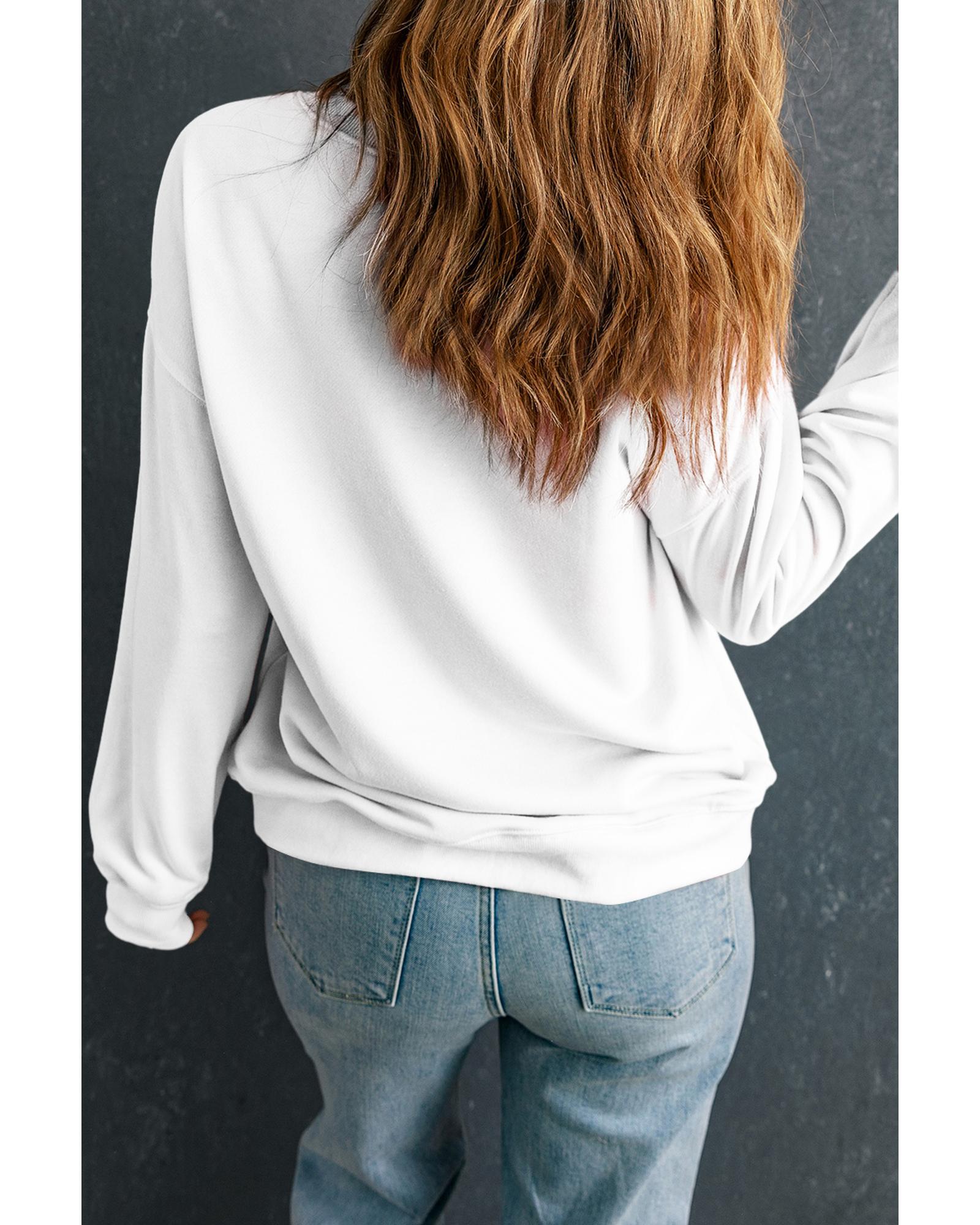 White Mardi Gras Bow Graphic Drop Shoulder Sweatshirt - L 5