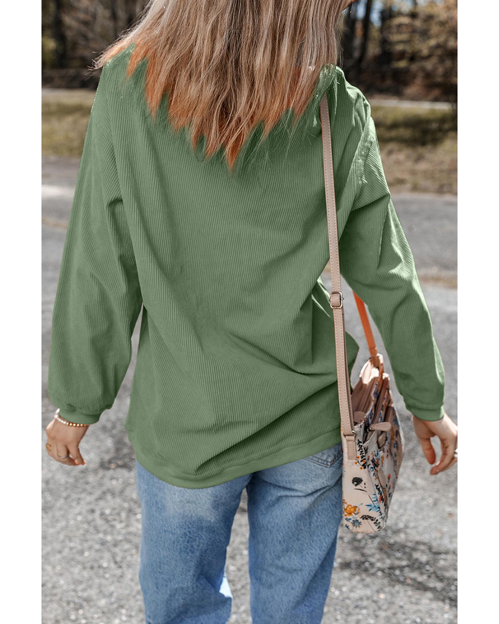Grass Green Rhinestone lucky Clover Graphic Ribbed St Patrick Sweatshirt - S 4