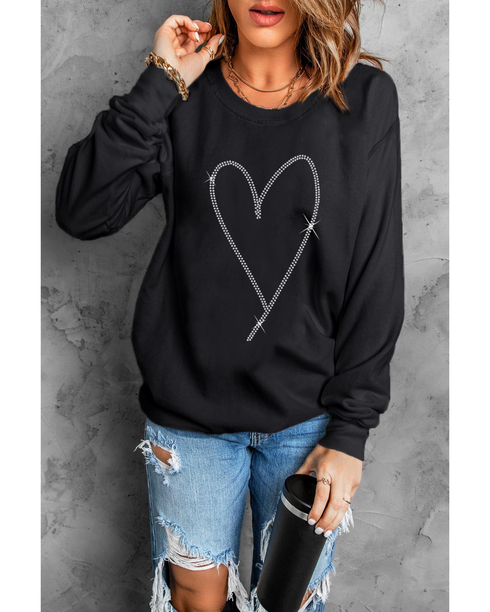 Black Rhinestone Heart Pattern Valentines Fashion Sweatshirt - S 5