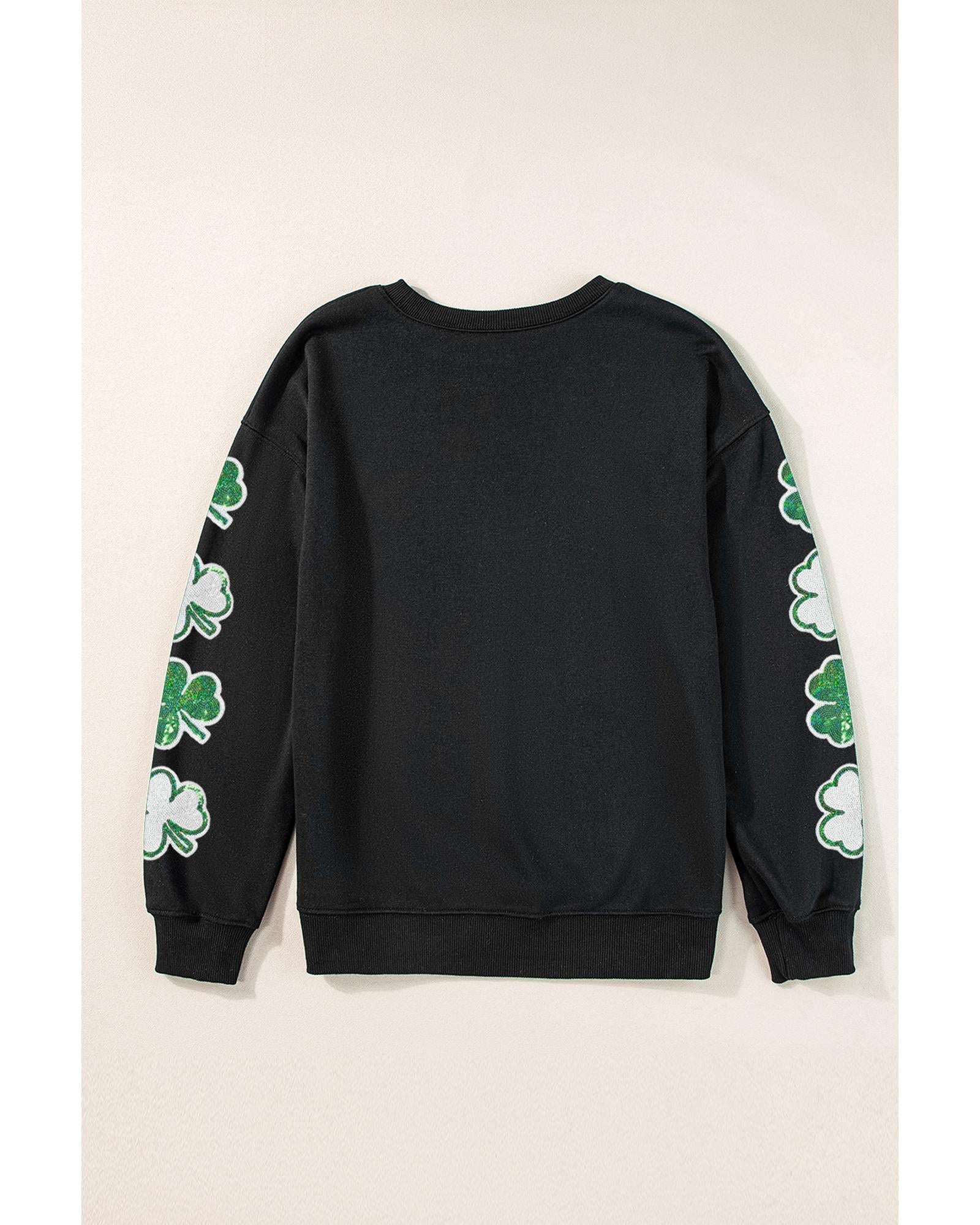 Black Sequin Clover Patched Drop Shoulder Sweatshirt - XL 5