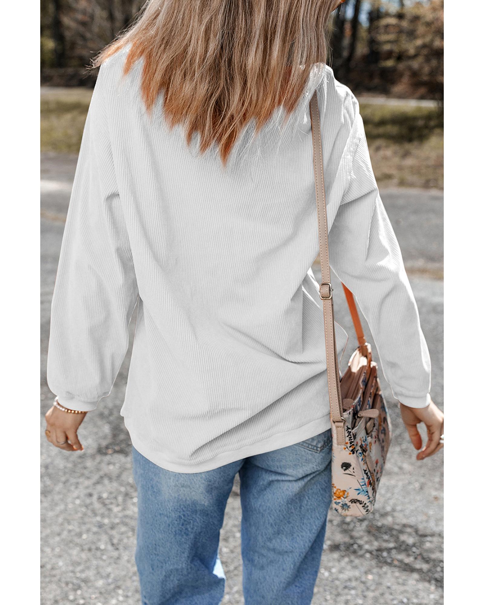 White Floral Rabbit with Glasses Graphic Corded Easter Sweatshirt - L 6