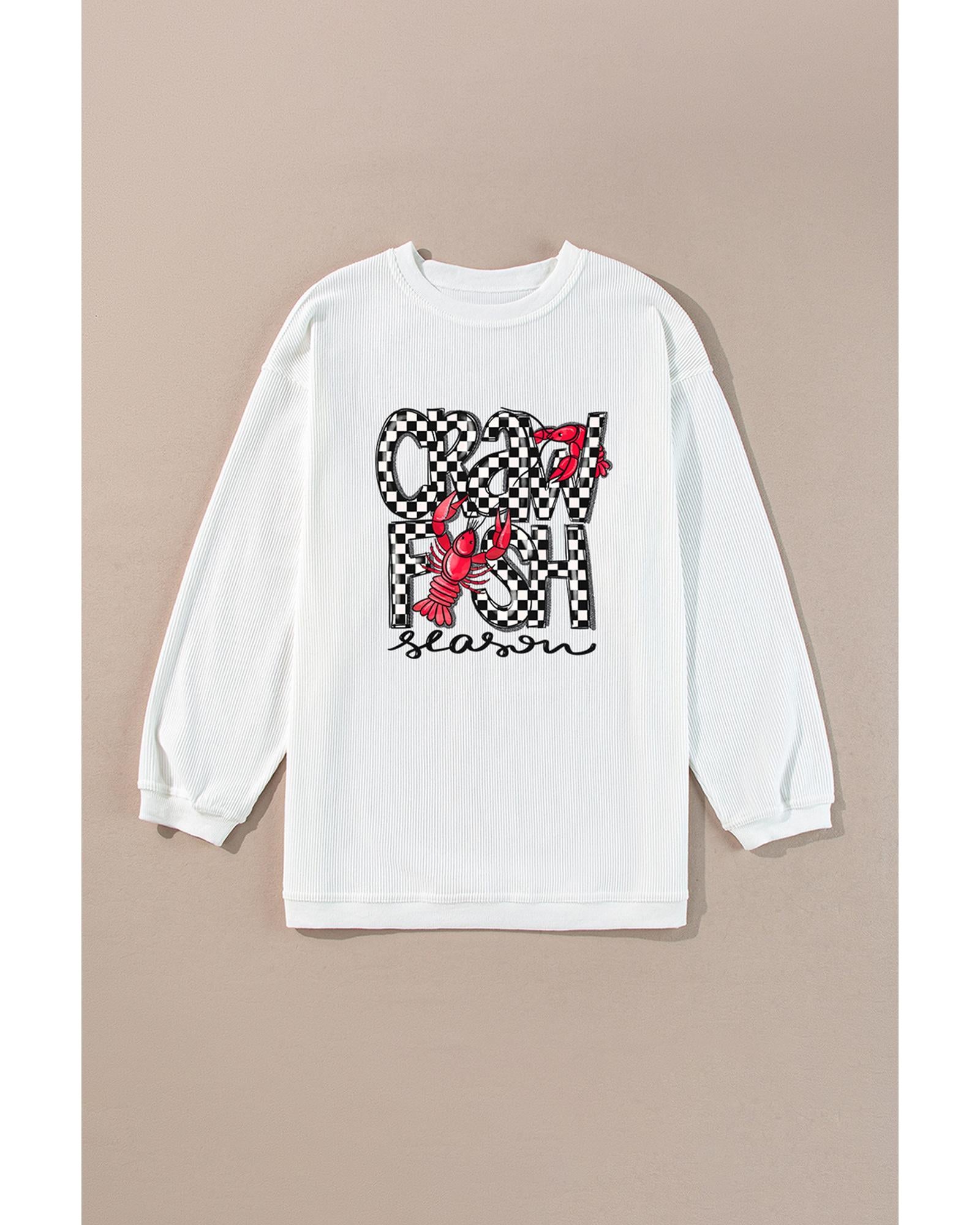 White Crawfish Season Checkered Letter Graphic Corded Sweatshirt - L 8