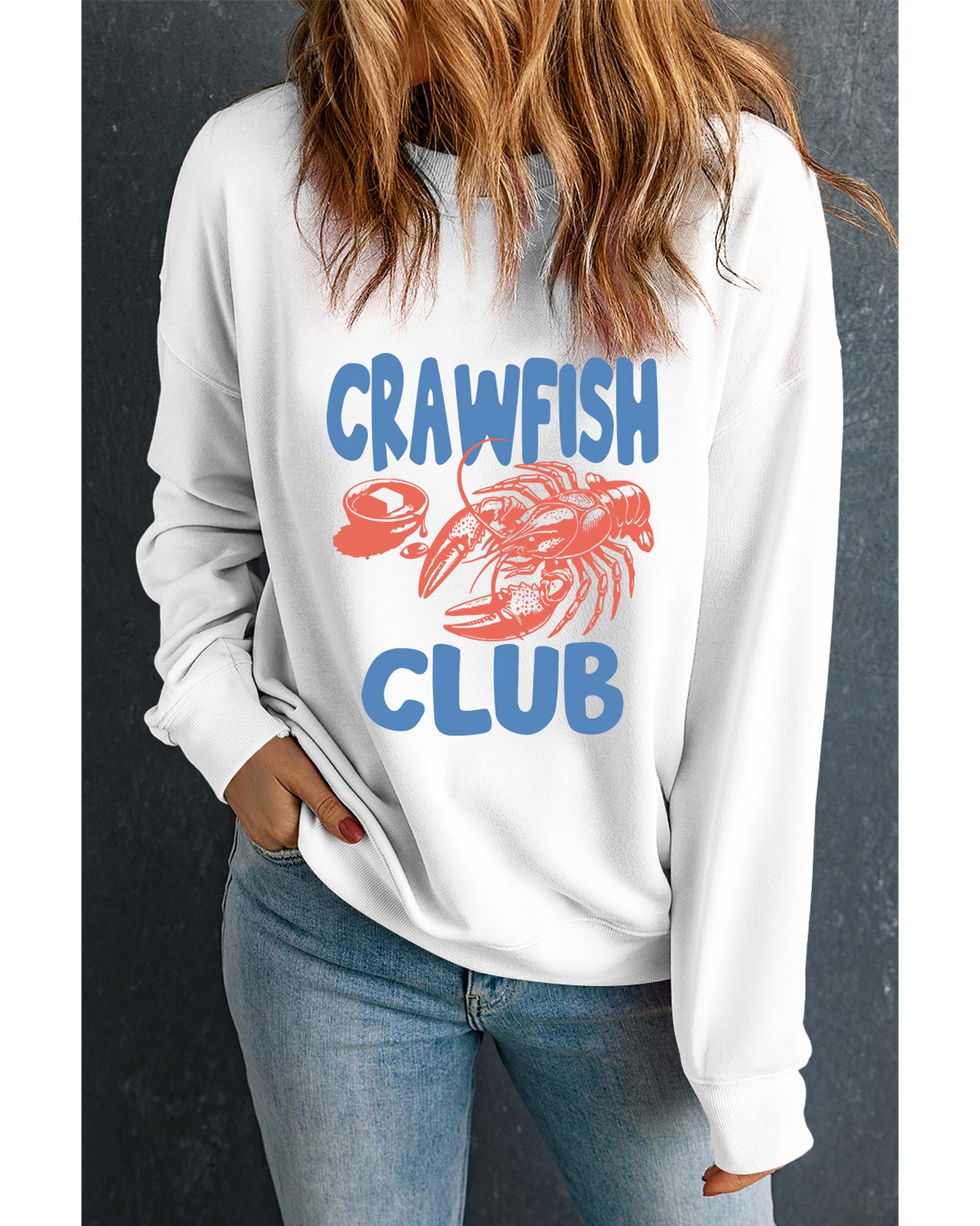 White CRAWFISH CLUB Printed Drop Shoulder Sweatshirt - S 5