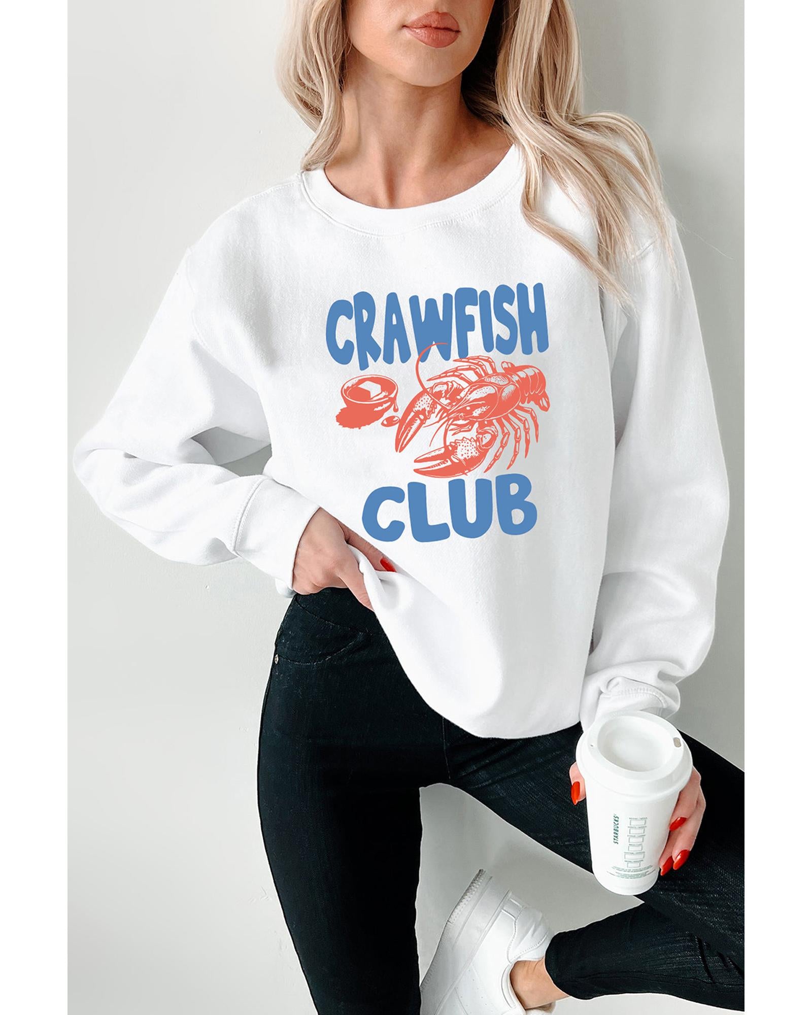 White CRAWFISH CLUB Printed Drop Shoulder Sweatshirt - XL 4