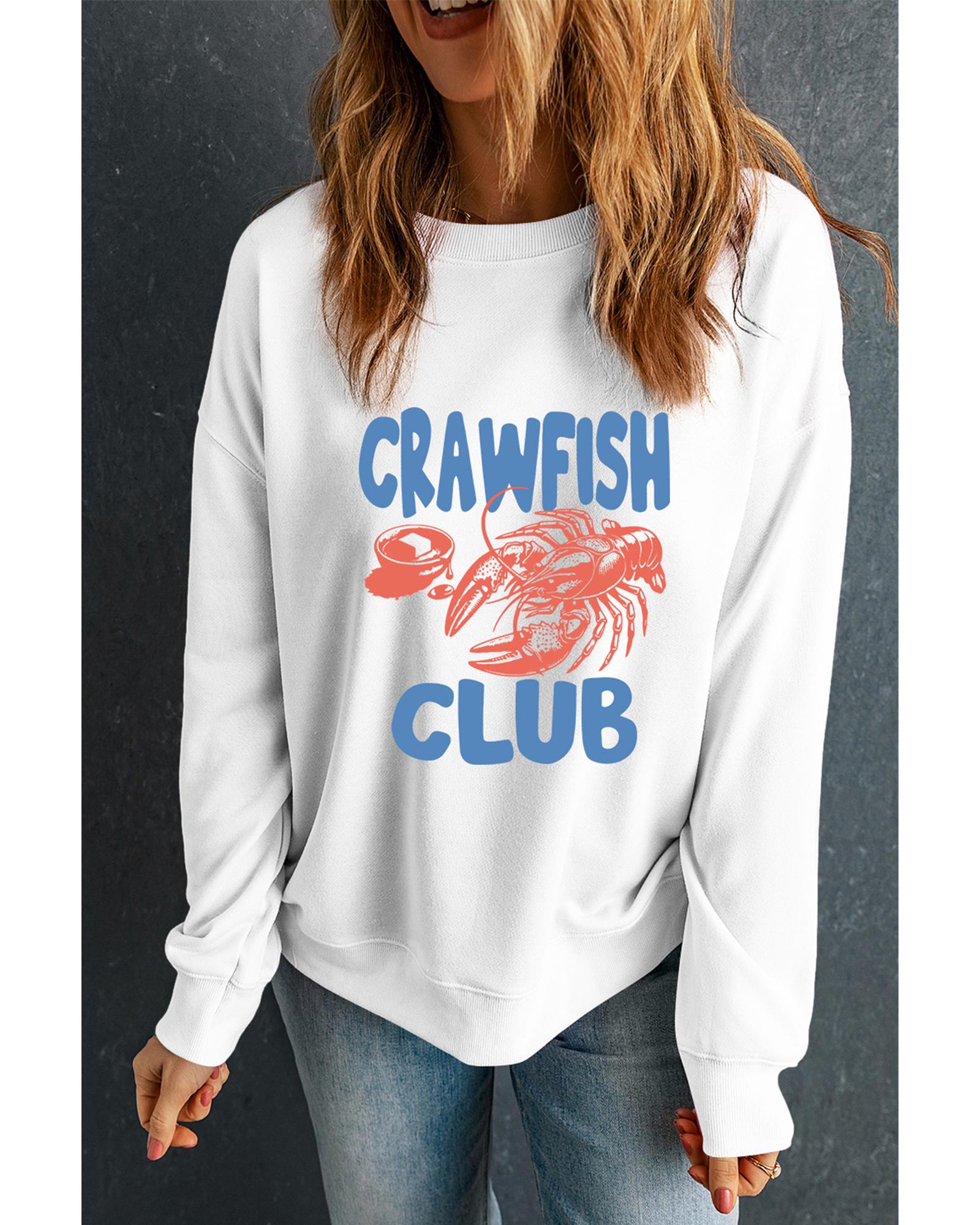 White CRAWFISH CLUB Printed Drop Shoulder Sweatshirt - XL 7