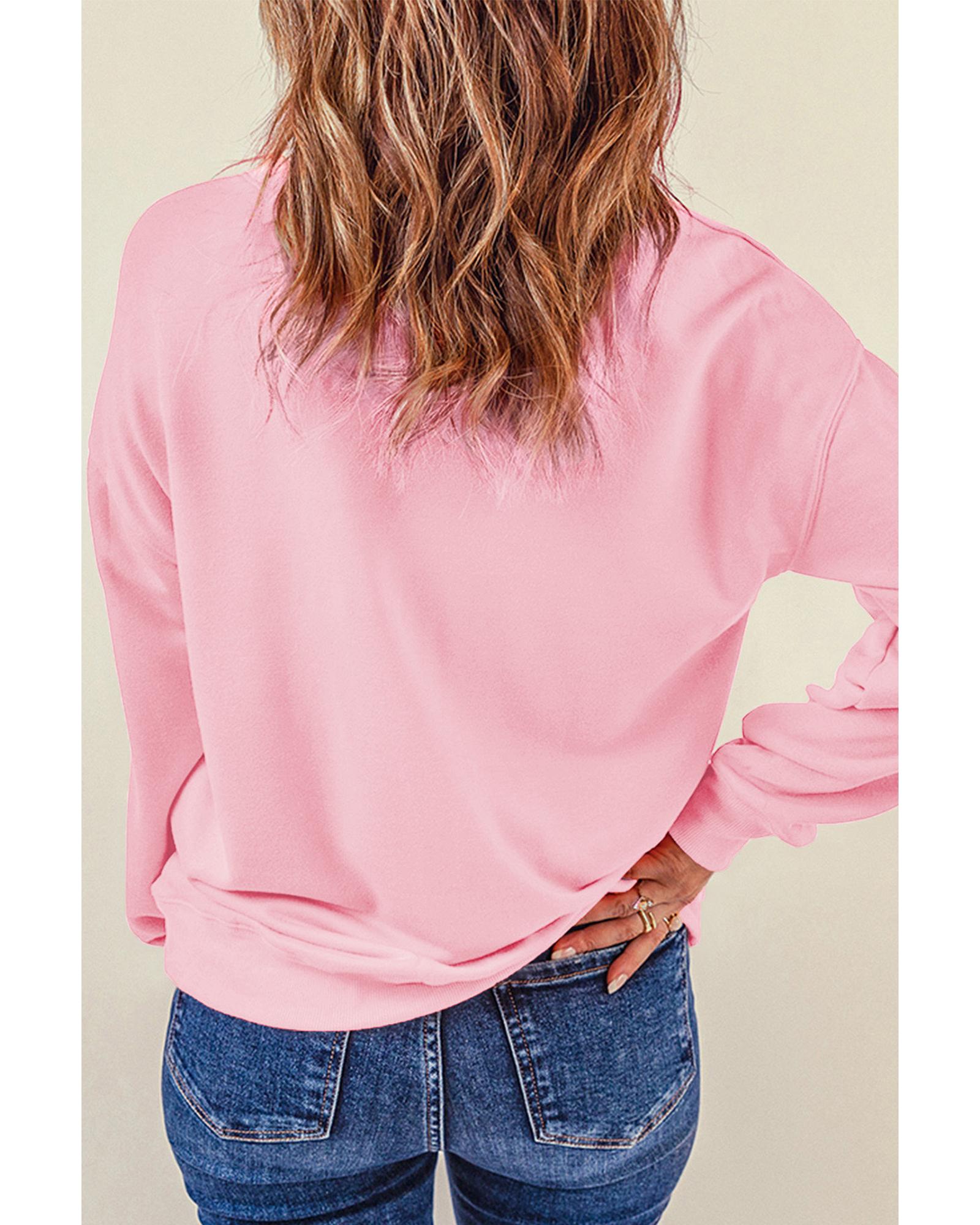Pink Easter Egg Patched Graphic Drop Shoulder Pullover Sweatshirt - L 5