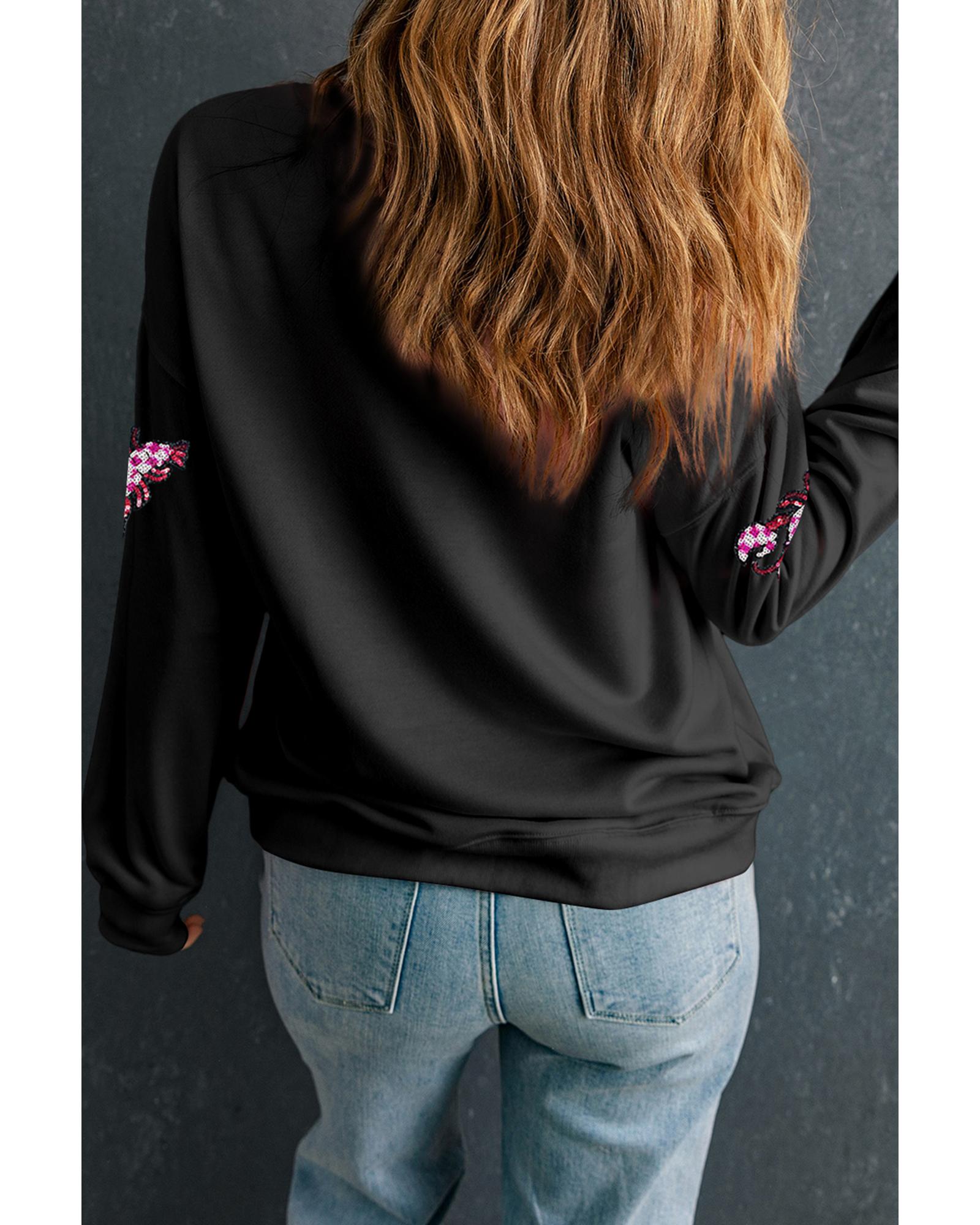Black Sequined Crawfish Graphic Drop Shoulder Sweatshirt - M 4