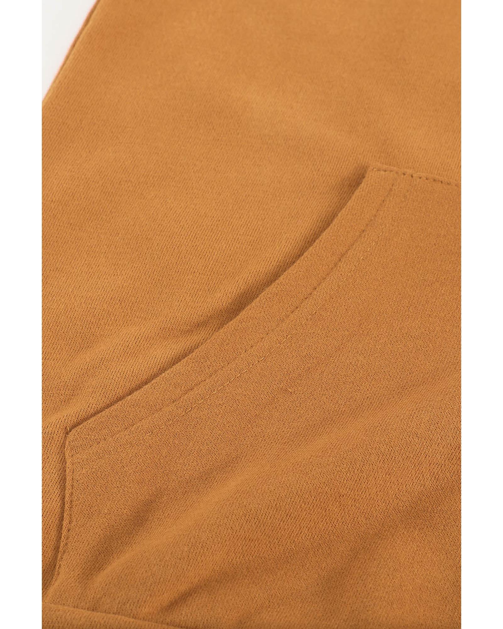 Brown Zip-Up Pocket Drawstring Hoodie Jacket - 2XL 5