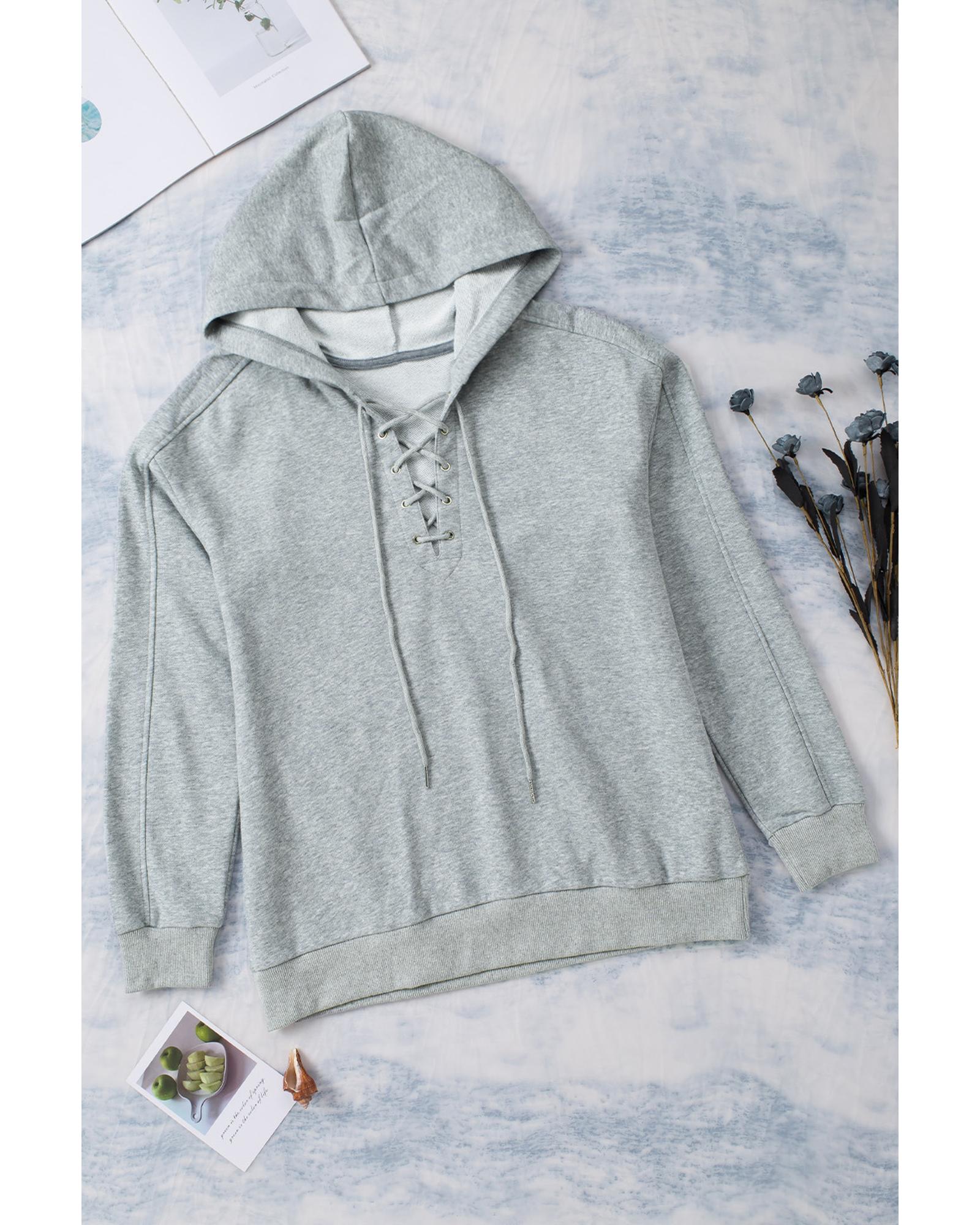 Azura Exchange Lace-up Grey Casual Hoodie - XL