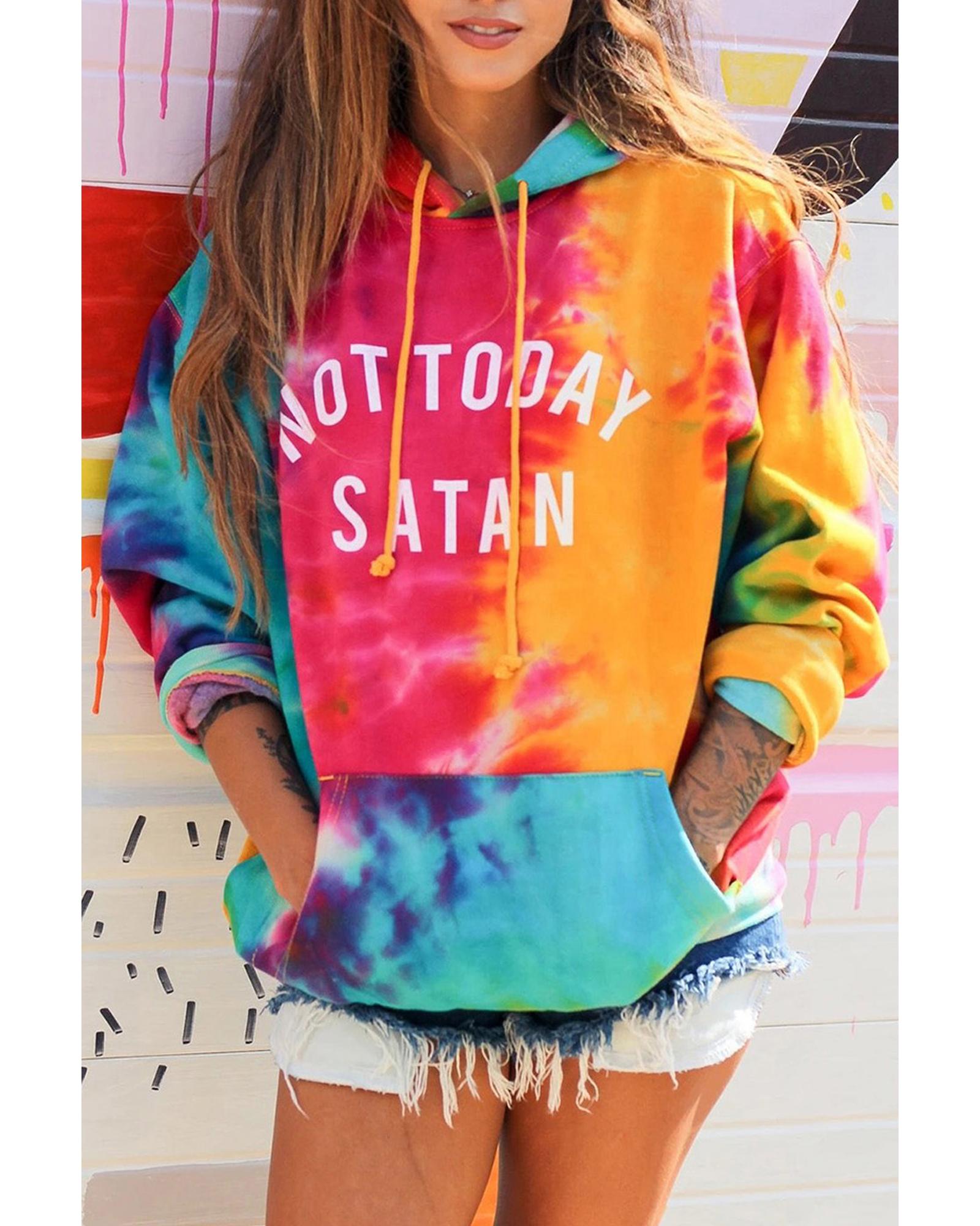Azura Exchange Not Today Satan Tie Dye Hoodie - 95% Polyester 5% Elastane - M 4
