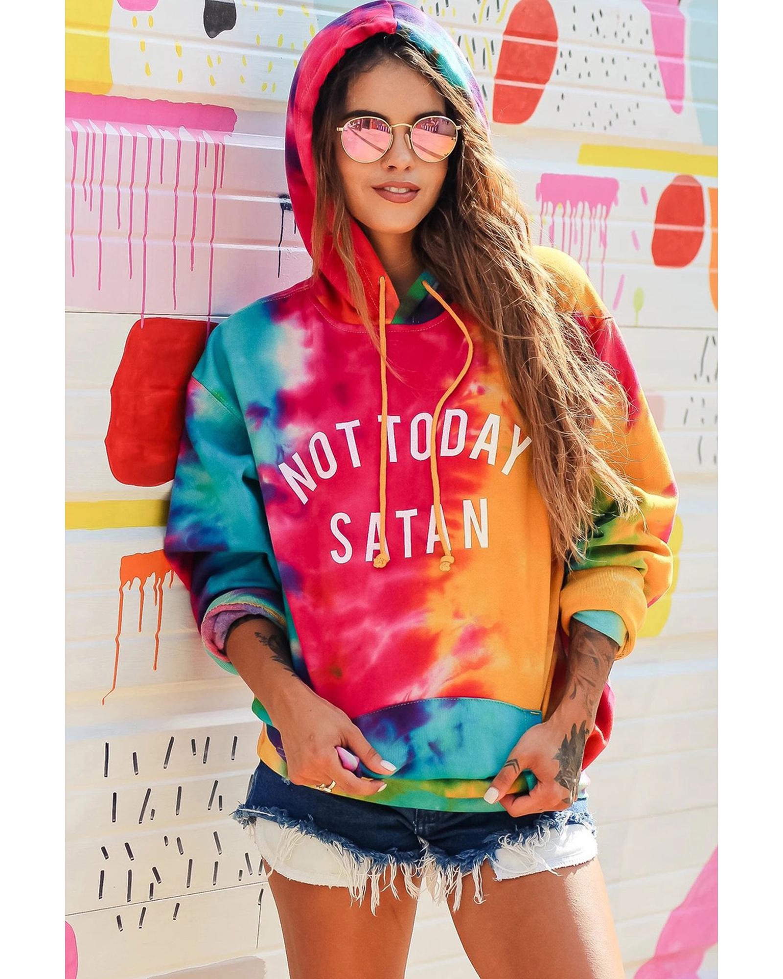Azura Exchange Not Today Satan Tie Dye Hoodie - 95% Polyester 5% Elastane - M 6