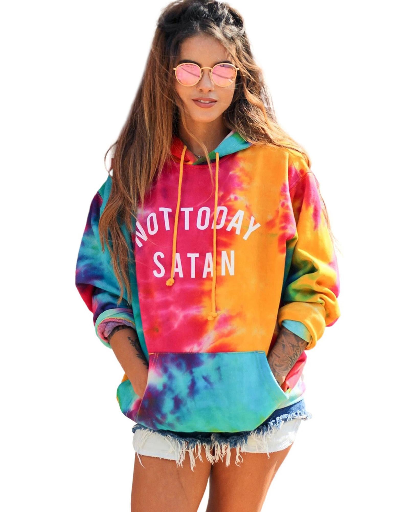 Azura Exchange Not Today Satan Tie Dye Hoodie - 95% Polyester 5% Elastane - S 7